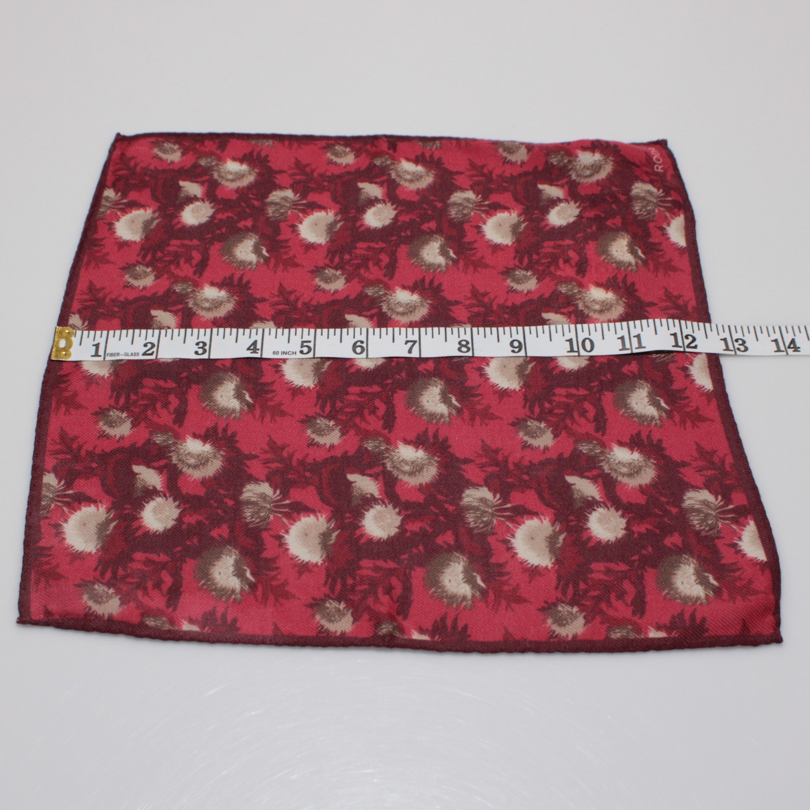 Roda NWT Wool / Silk Blend Pocket Square In Red / Cream / Brown Floral Print