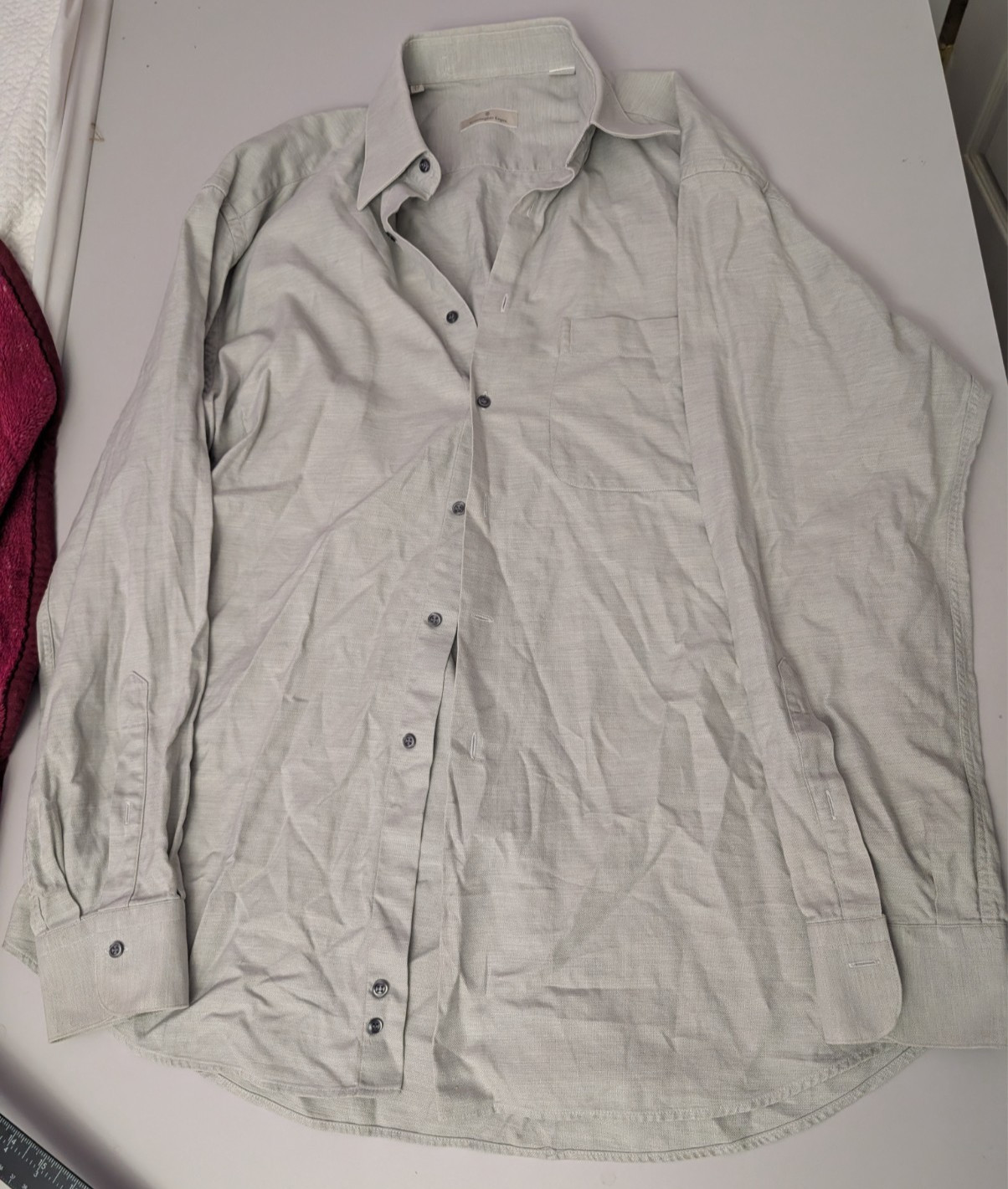 Ermenegildo Zegna Dress Shirt Men 17 43 XL Grey Solid Woven Cotton Long Sleeve