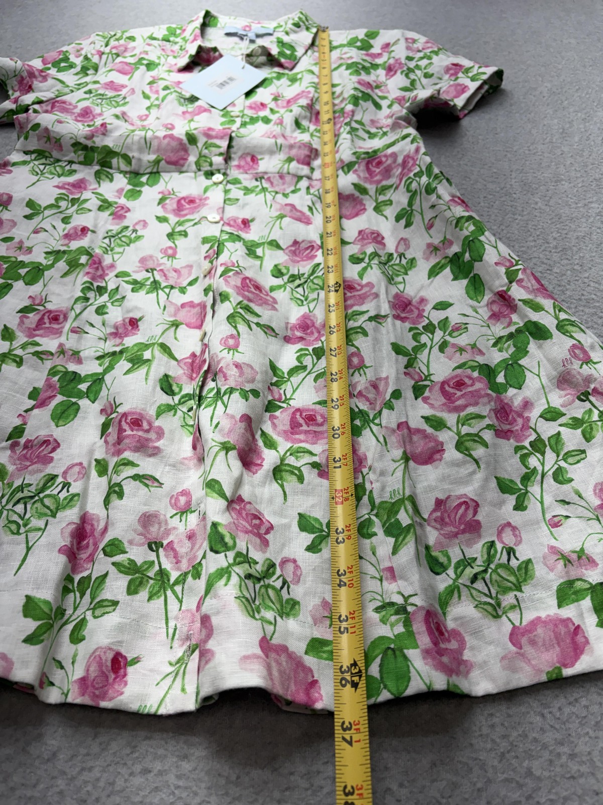 Hill House Laura Dress Womens Medium Pink Roses Linen Collared Belted Pockets