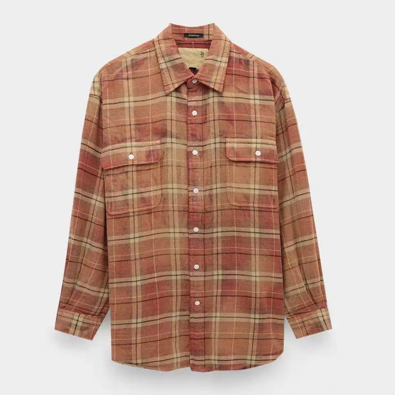 R13 Oversized Boyfriend Shirt in Bleached Red Ecru Plaid Size XS
