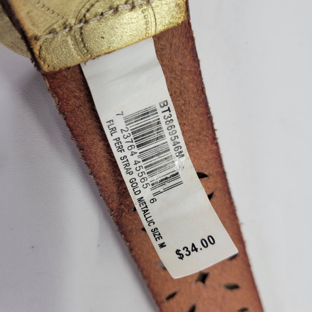 Fossil Leather Belt 30 32 34 M Flower Cut Out Gold Metallic BT3869546M