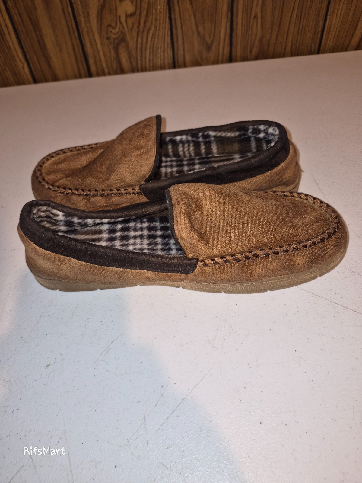 Mens – Unbranded Moccasin Padded Slip On House Shoes – Brown – L
