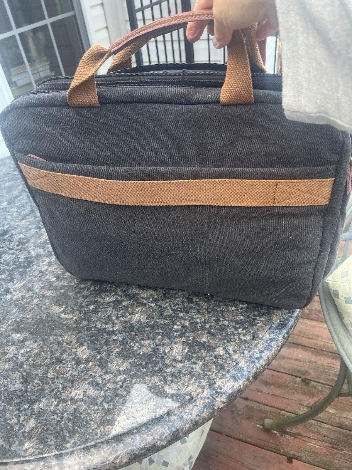 Cool Bell Charcoal Canvas And Brown Leather Laptop Bag 17,3”