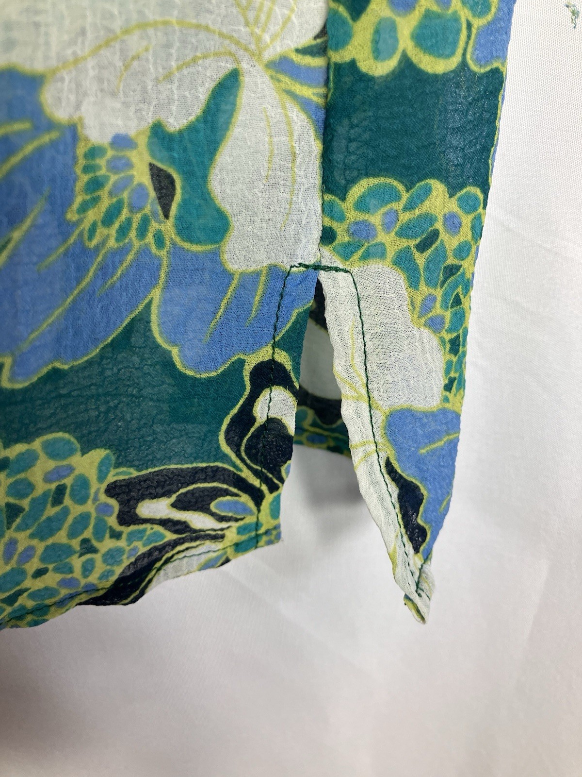 Avenue Women’s Semi-Sheer Blouse Size 26/28 Green Blue Artsy Pleated LS