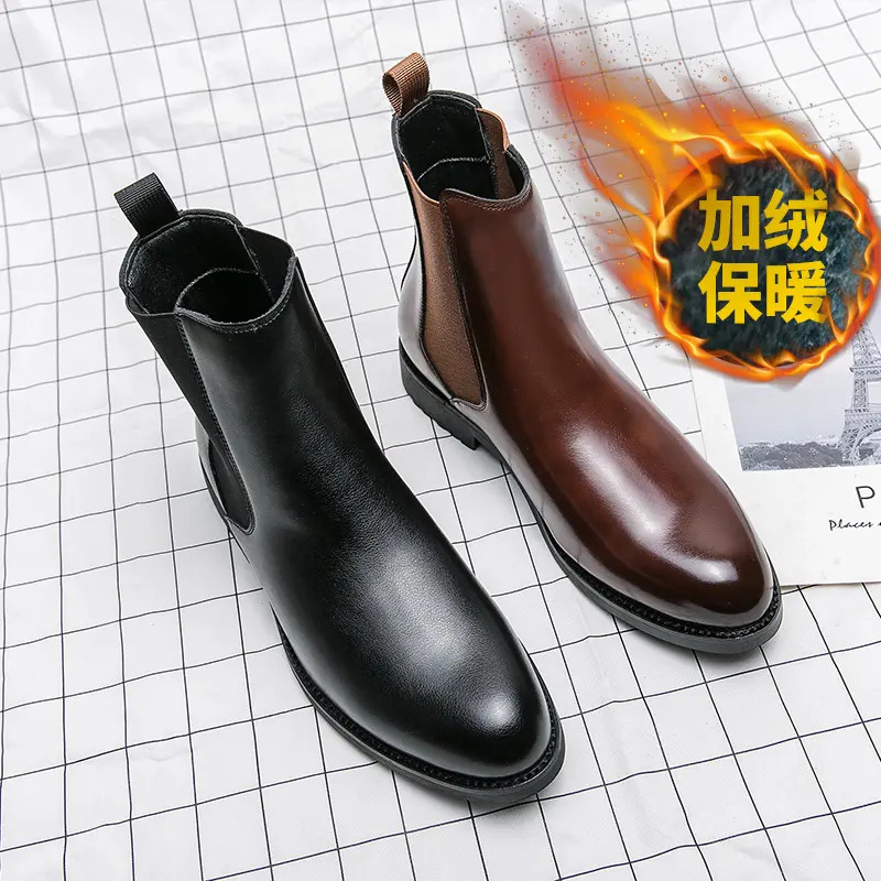 Mens Winter Warm Causal Ankle Boots Leather Formal Dress Shoes Pull On Low Heels