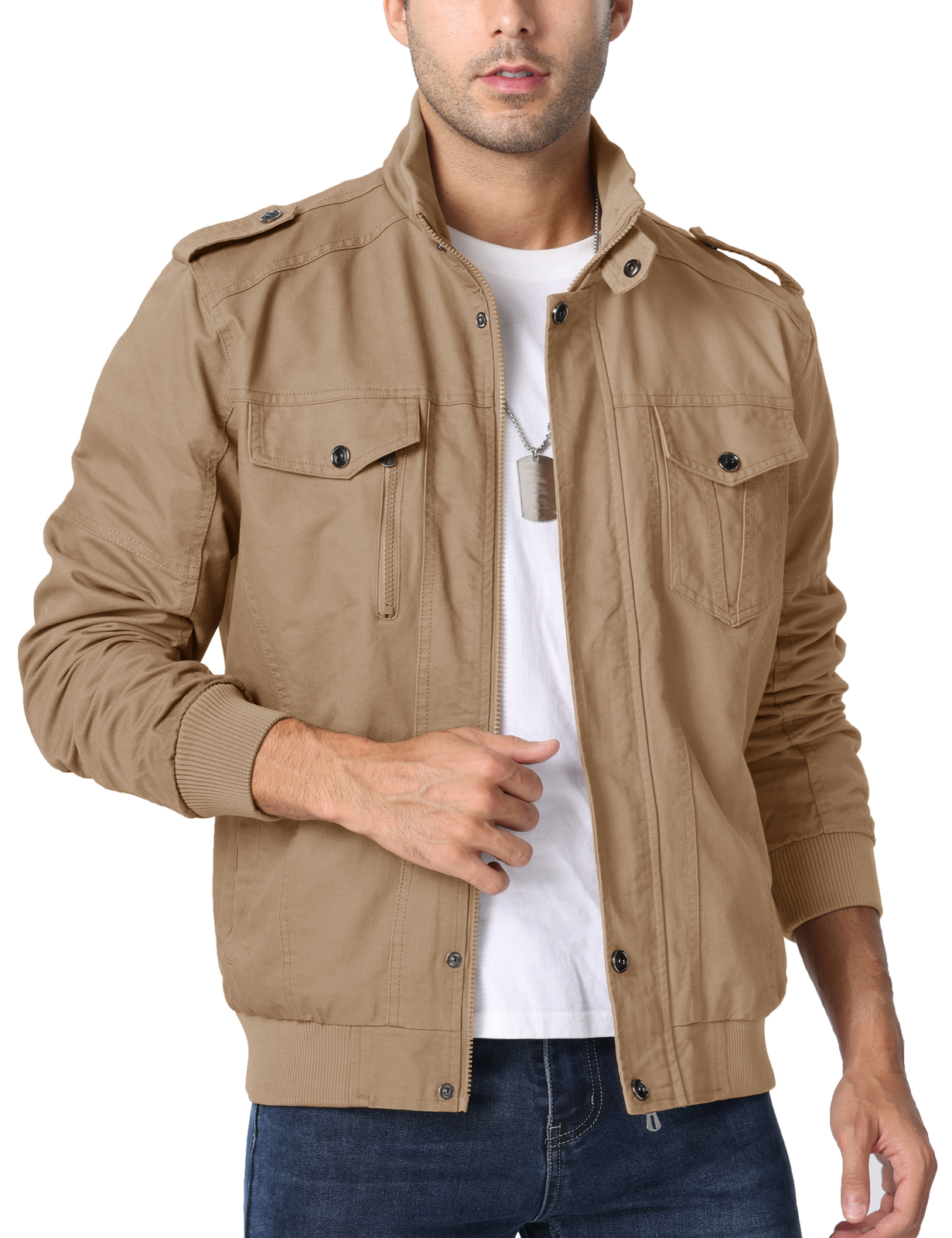 Men’s Spring Fall Cotton Jacket Bomber Jacket Casual Cargo Work Lightweight Coat