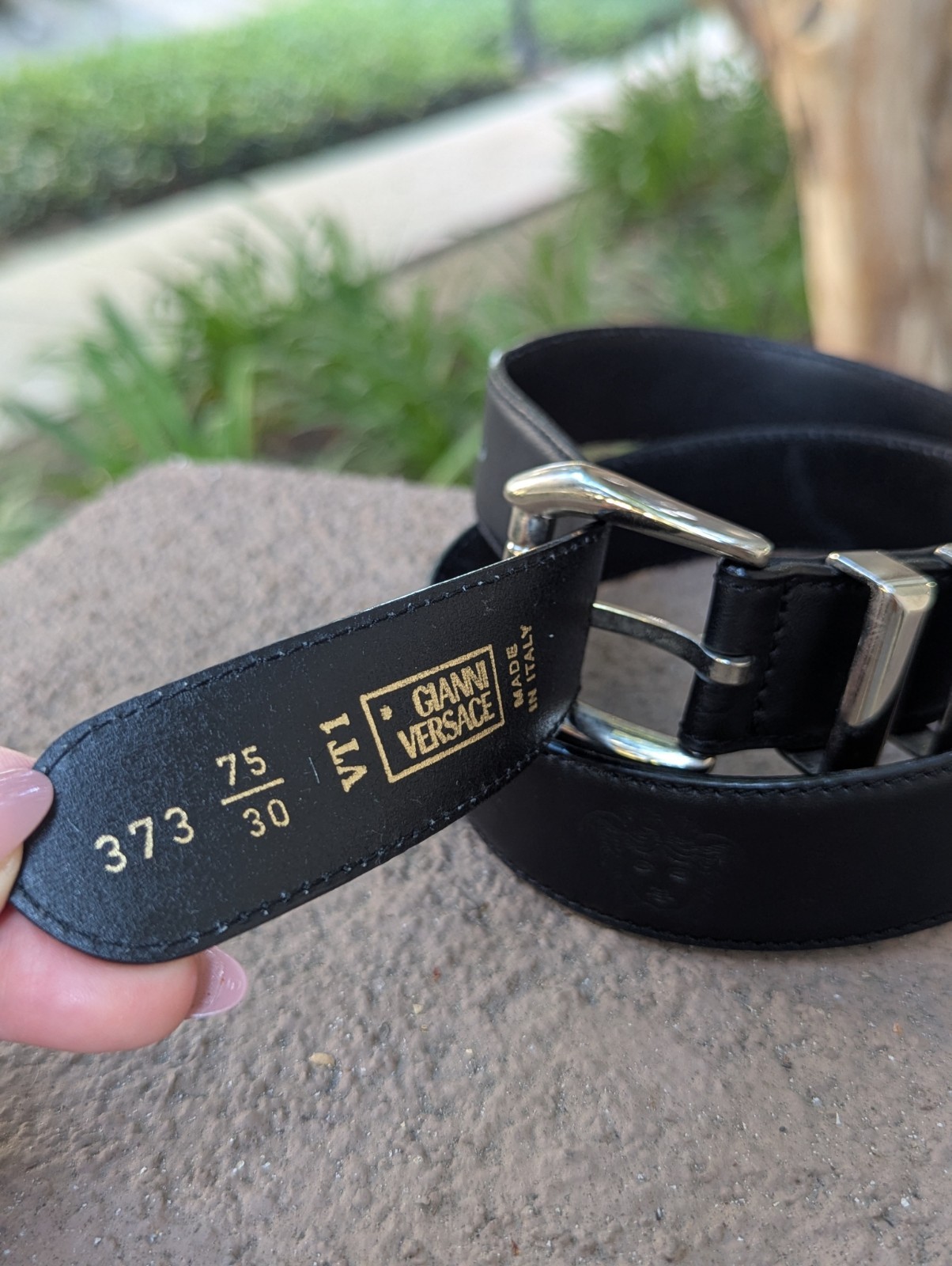 GIANNI VERSACE 90’s Silver Buckle MEDUSA Belt Black Leather Size 27 28 29 30 31″