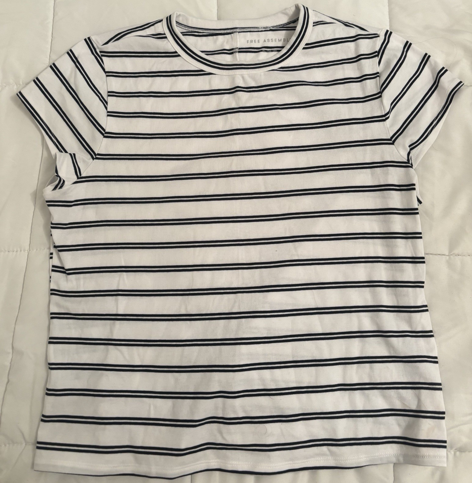 Free Assembly Girls XL (16-18) White/Black Striped Crew Neck Short Sleeve Tee