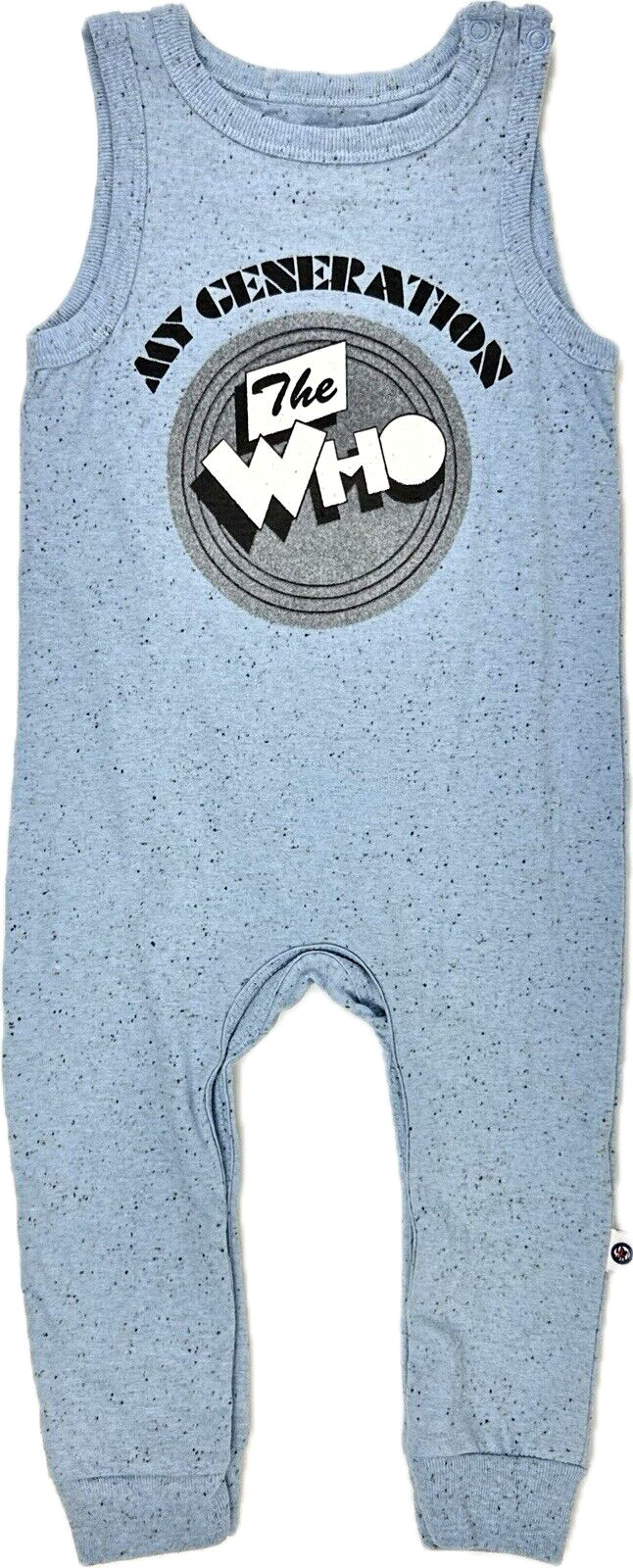 The Who Baby Blue Black Cotton Sleeveless Speckled One Piece Coverall Sz 12 MO