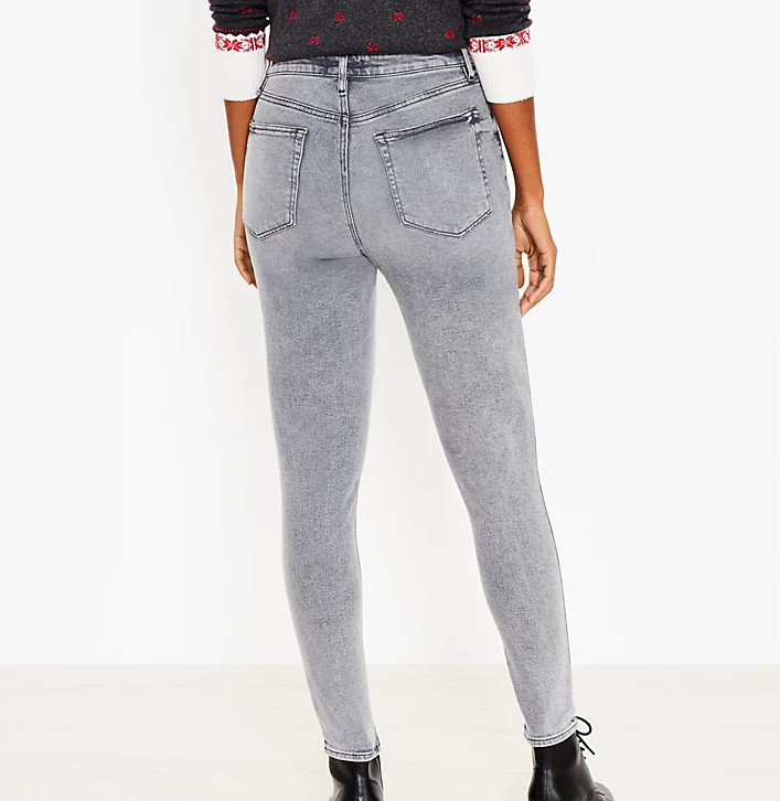 Loft Women Button Front High Rise Skinny Jean Vintage Grey 0,2,4,6,8,10,12,14,16