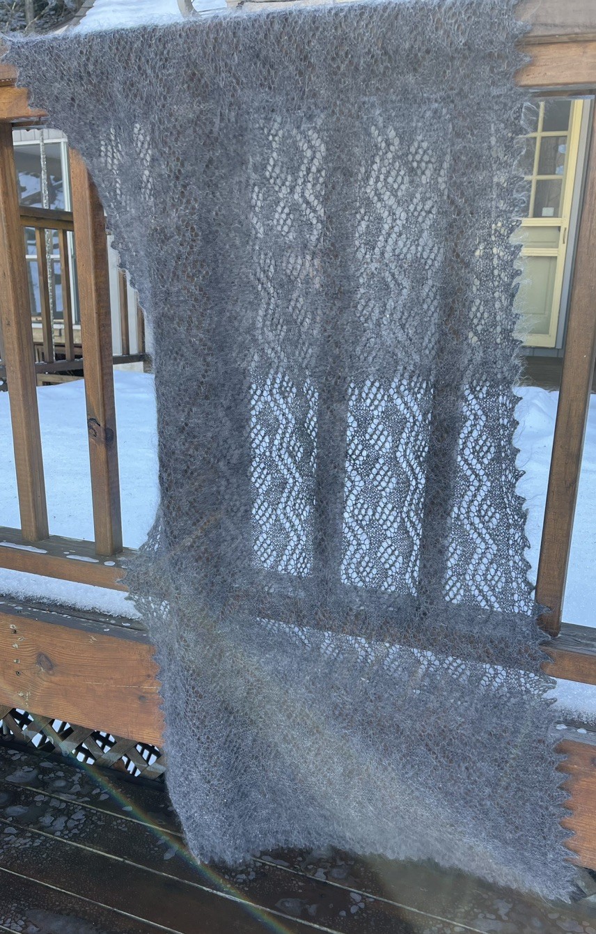 Orenburg Lace Shawl Gray Graphite Goat Down 29×48 in