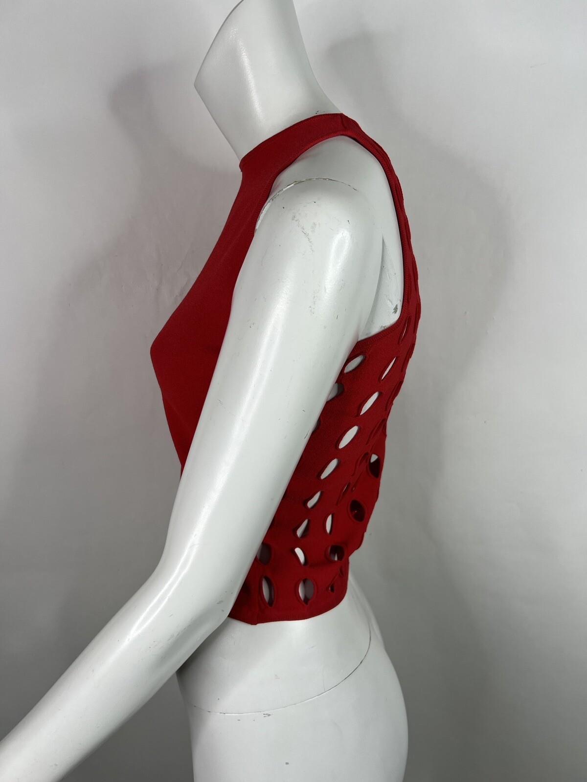 Vtg Gianni Versace 2002 Red Perforated Back Stretch Top M