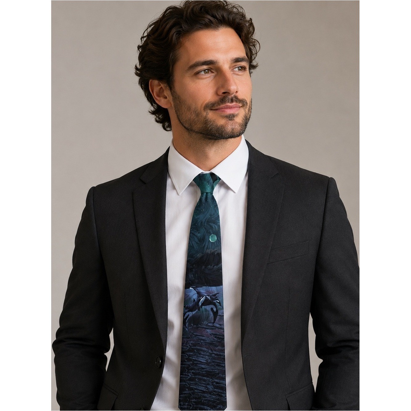 Orca Whale Tie Vintage Novelty Dark Teal Ocean Art Coastal Marine Biologist EUC