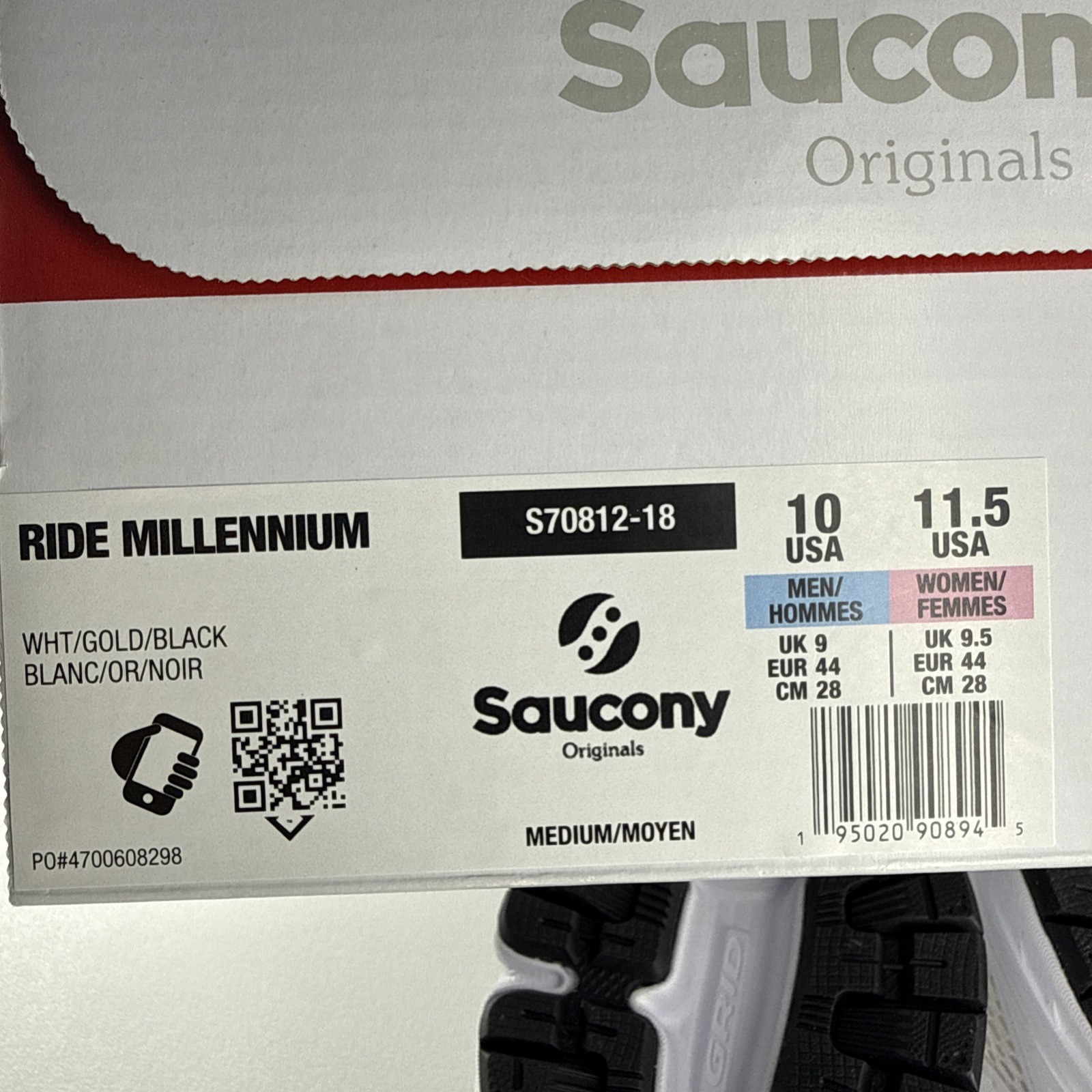 Size Men’s 10 – Saucony Grid Ride Millennium White Gold Black S70812-18 NEW