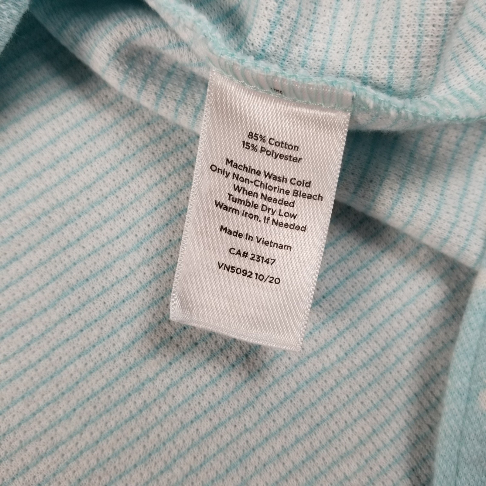 Talbots Top Womens PM Medium Petite Blue White Polka Dot 3/4 Sleeve Stretch Knit