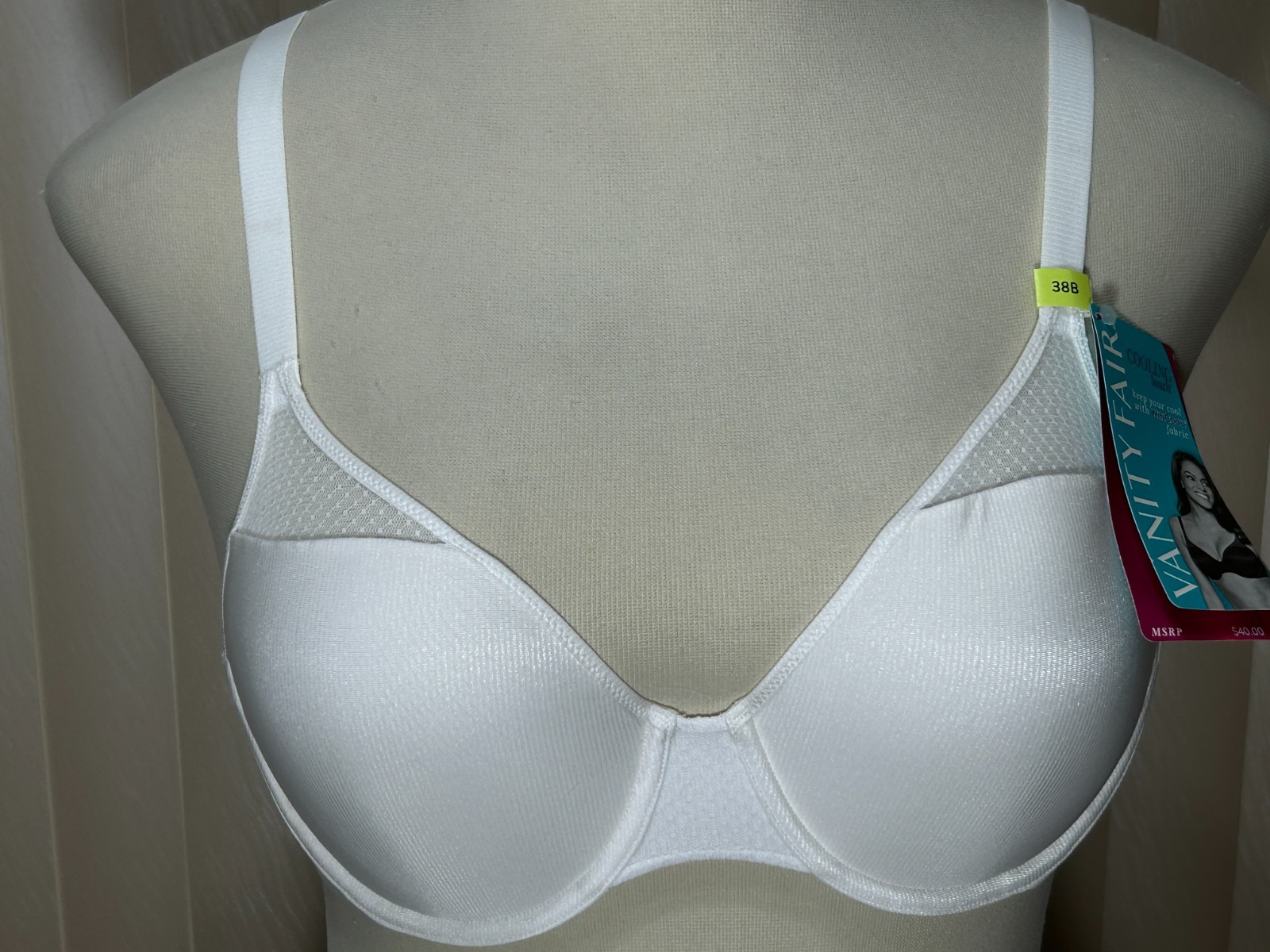 Vanity Fair T Shirt Bra 38B Underwire Cool Fabric No Poke Wire White 75355