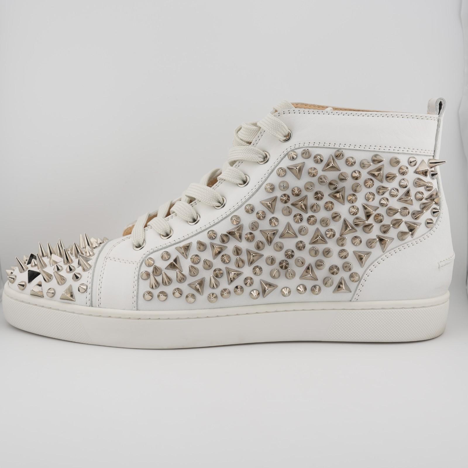 Christian Louboutin Louis Pik Pik High Top Flat Calf White Leather EU 45.5