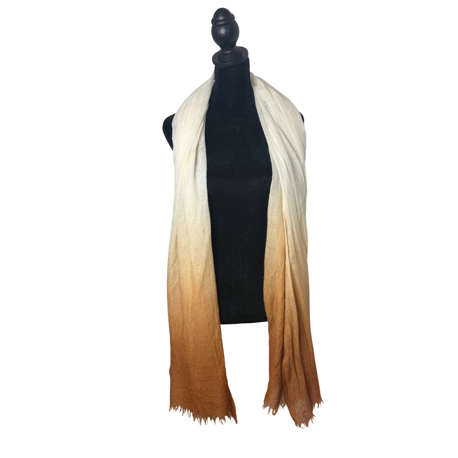 Amicale Pure Cashmere Ombre Scarf Wrap Dip Dye Fringed Edge Lightweight Soft