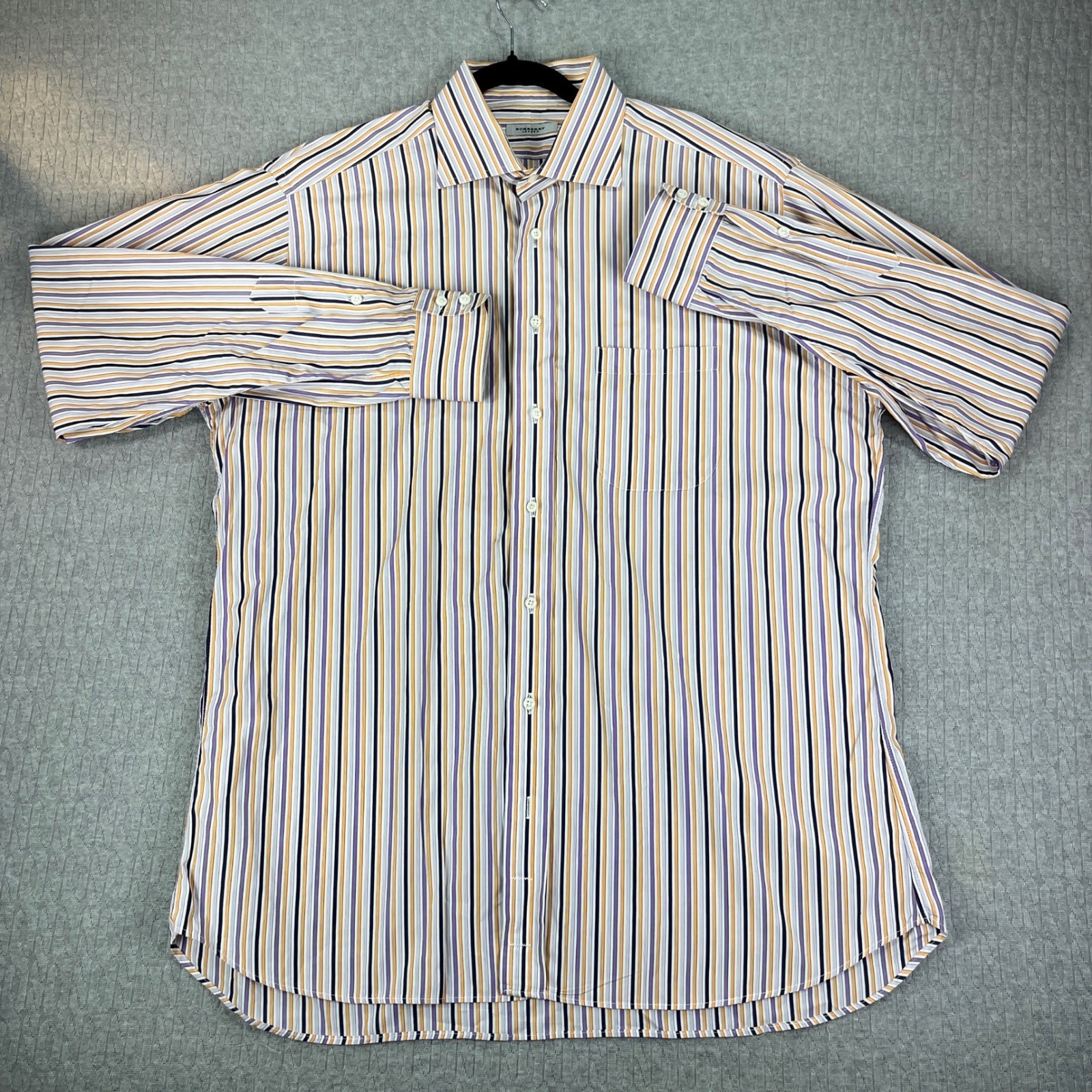 Burberry London Button Up Shirt Mens 17 L Multicolor Striped Neiman Marcus USA