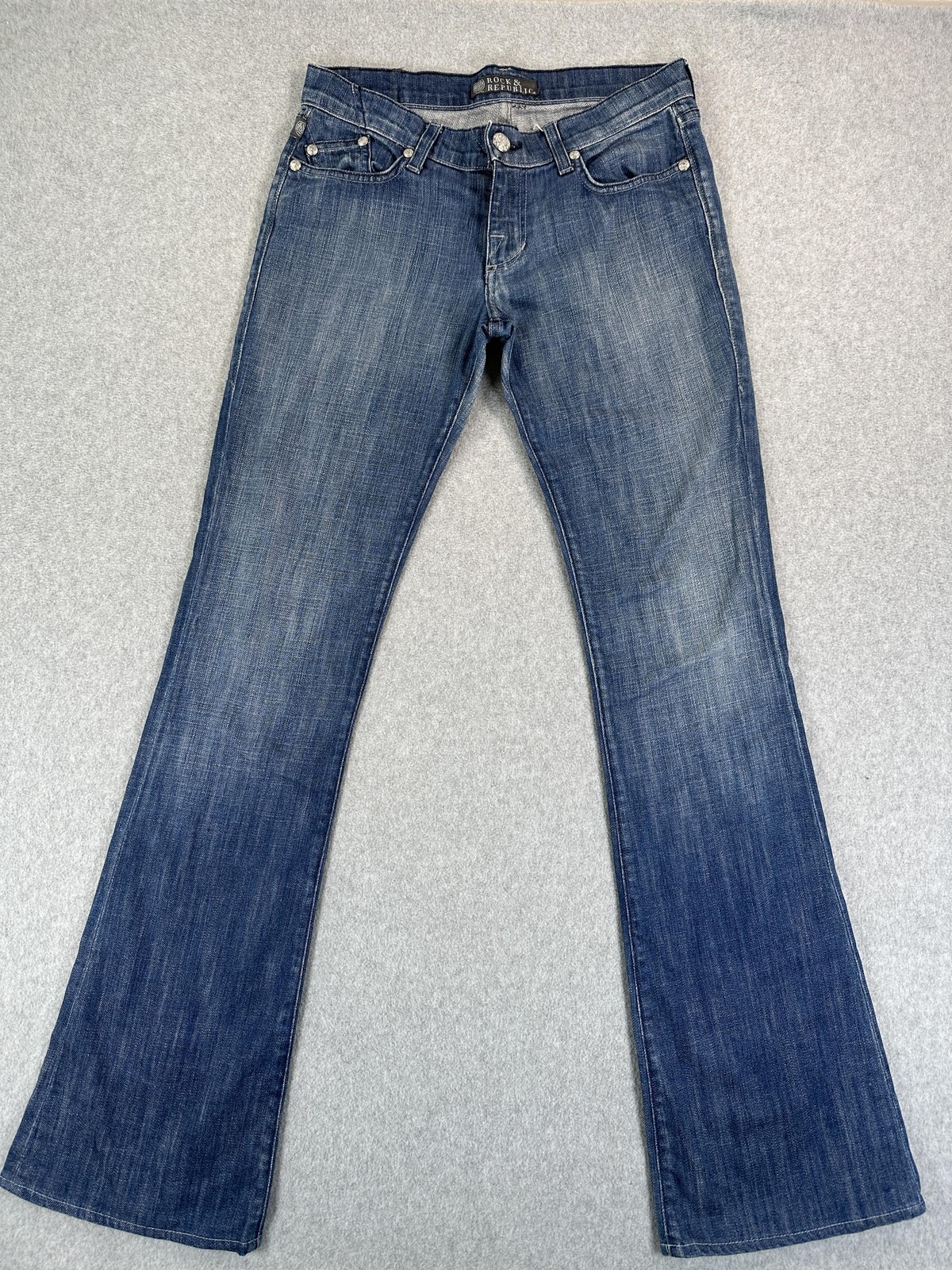 Rock & Republic Jeans Womens 27 Blue Bootcut Rhinestone Denim Medium Wash