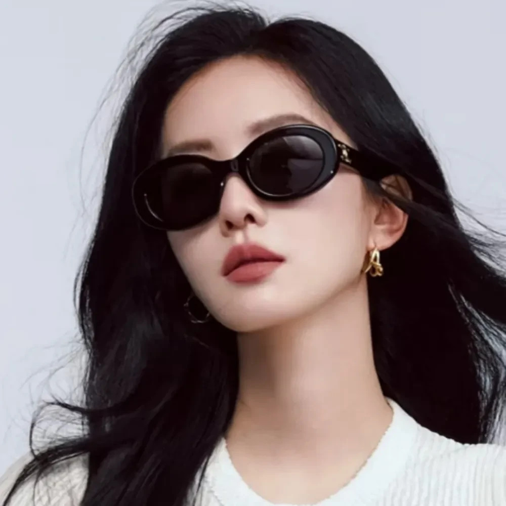 Celine CL40194U Triomphe Black Acetate Oval Sunglasses Grey Lens Women Authentic