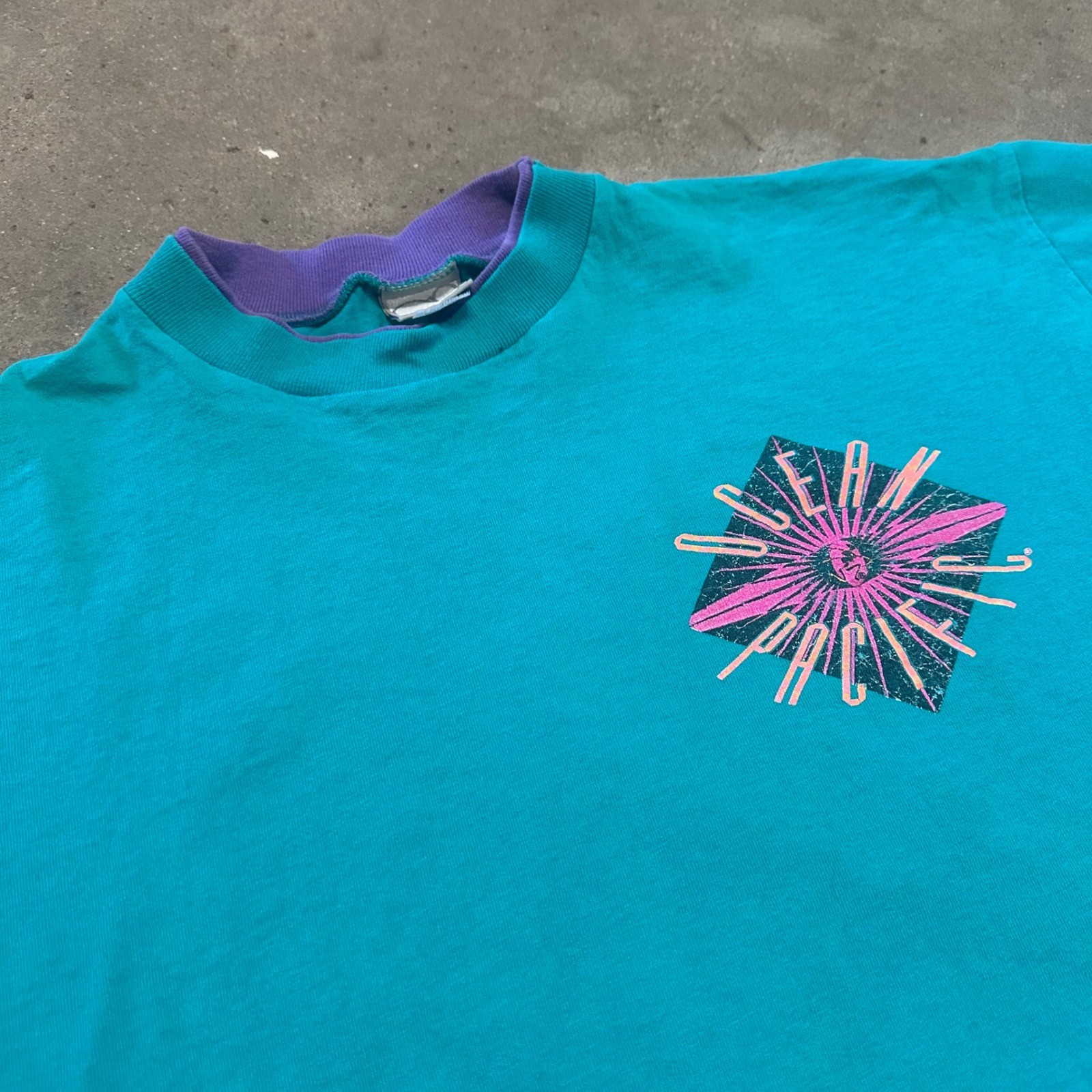 Ocean Pacific T-Shirt Men Large Teal Vintage 1991 Surf Graphic USA Made OP Tee