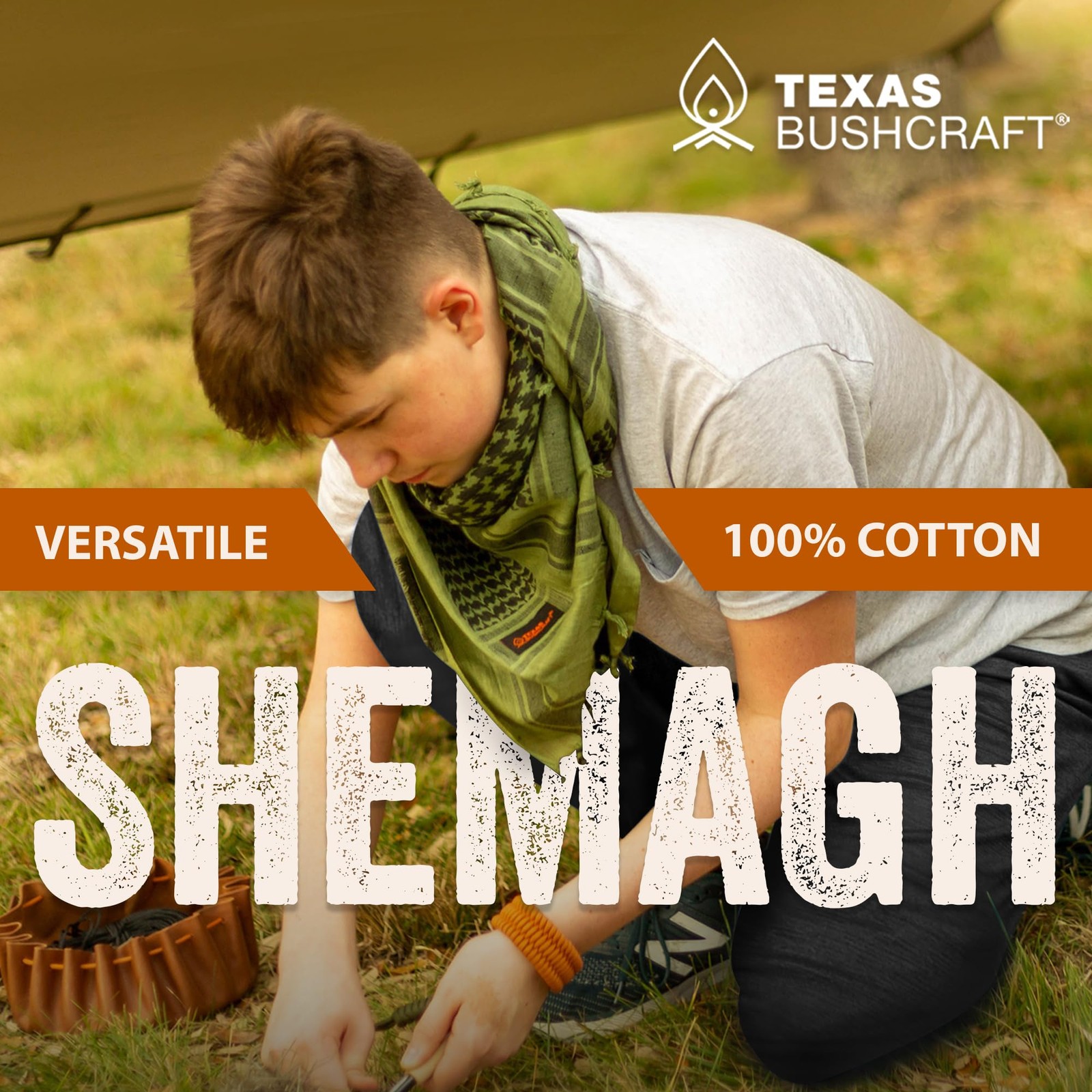 Tactical Shemagh Keffiyeh 100% Cotton for Camping, Hiking, Backpacking (Khaki)