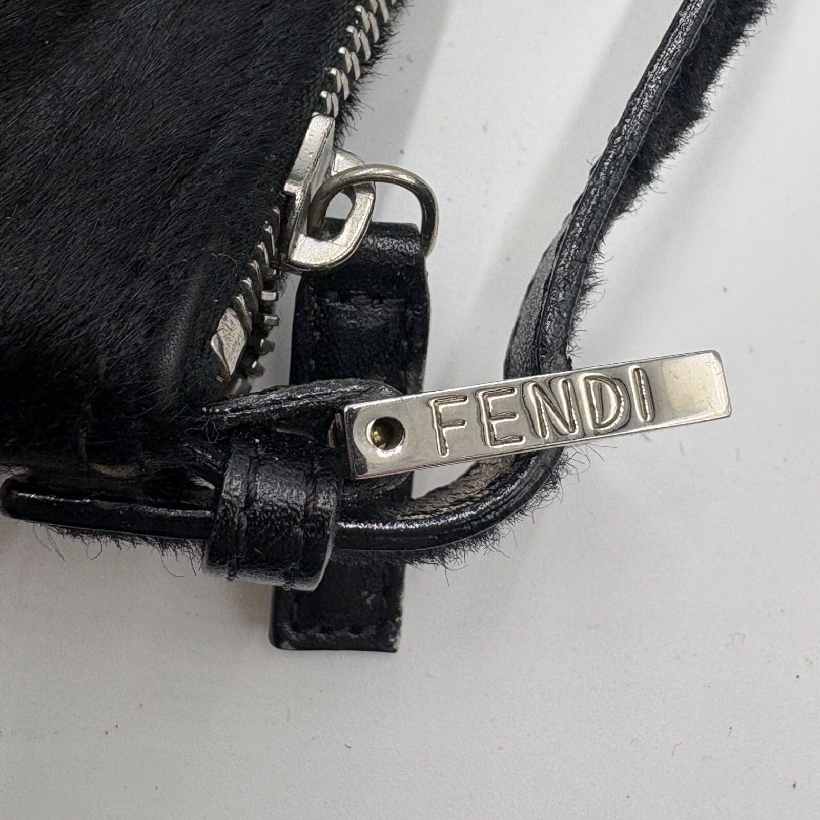 FENDI Accessory Pouch Calf Hair Pony Hair FF logo hardware Auth From Japan