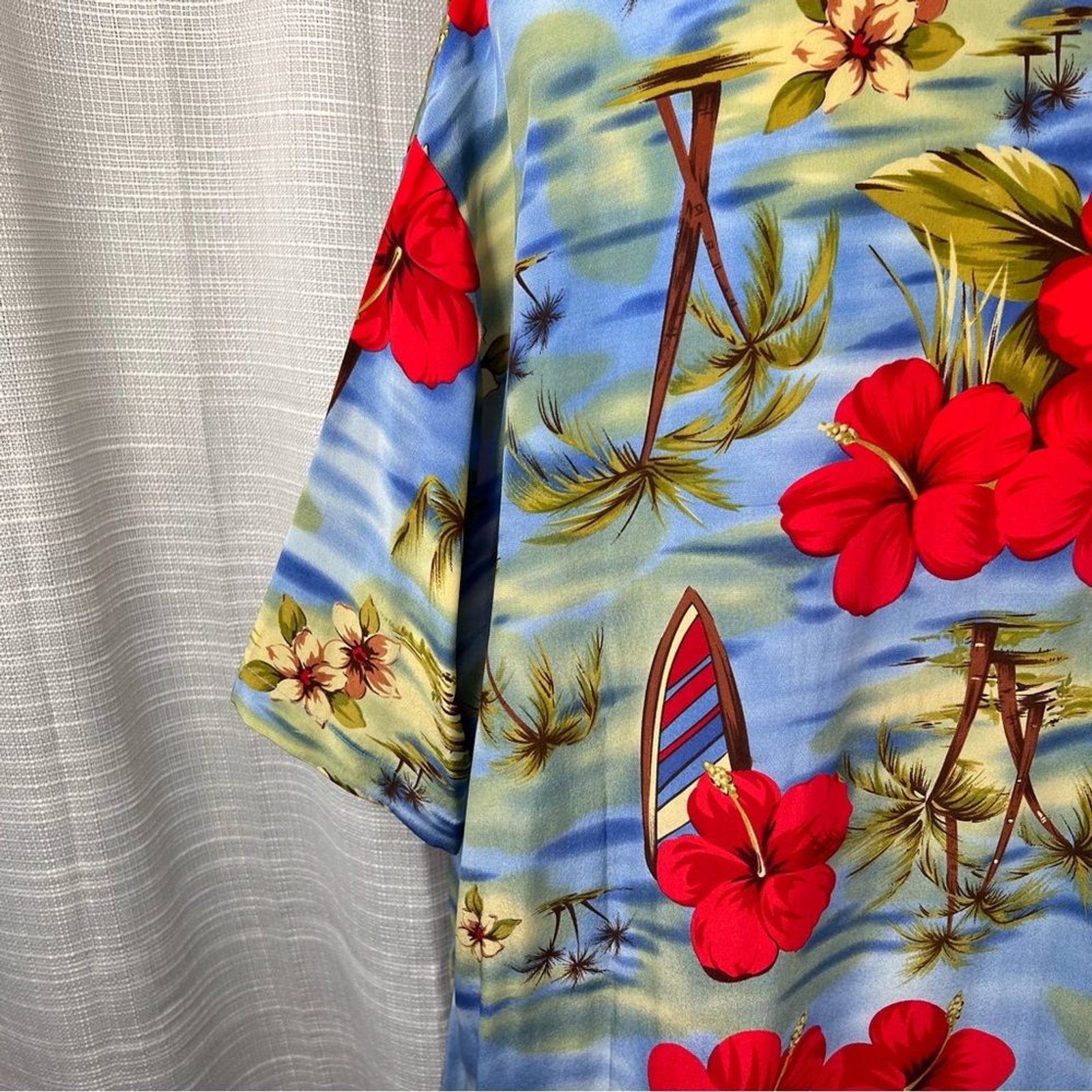 Hawaiian Silk American Classics by Anne Bowen Button Front Short Sleeves 3X Blue