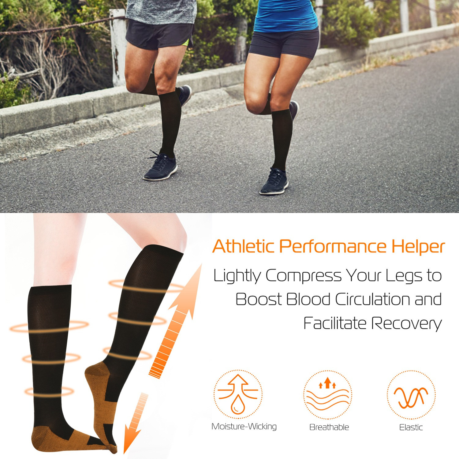 Copper Compression Socks Graduated Support Socks for Running Nursing Recovery