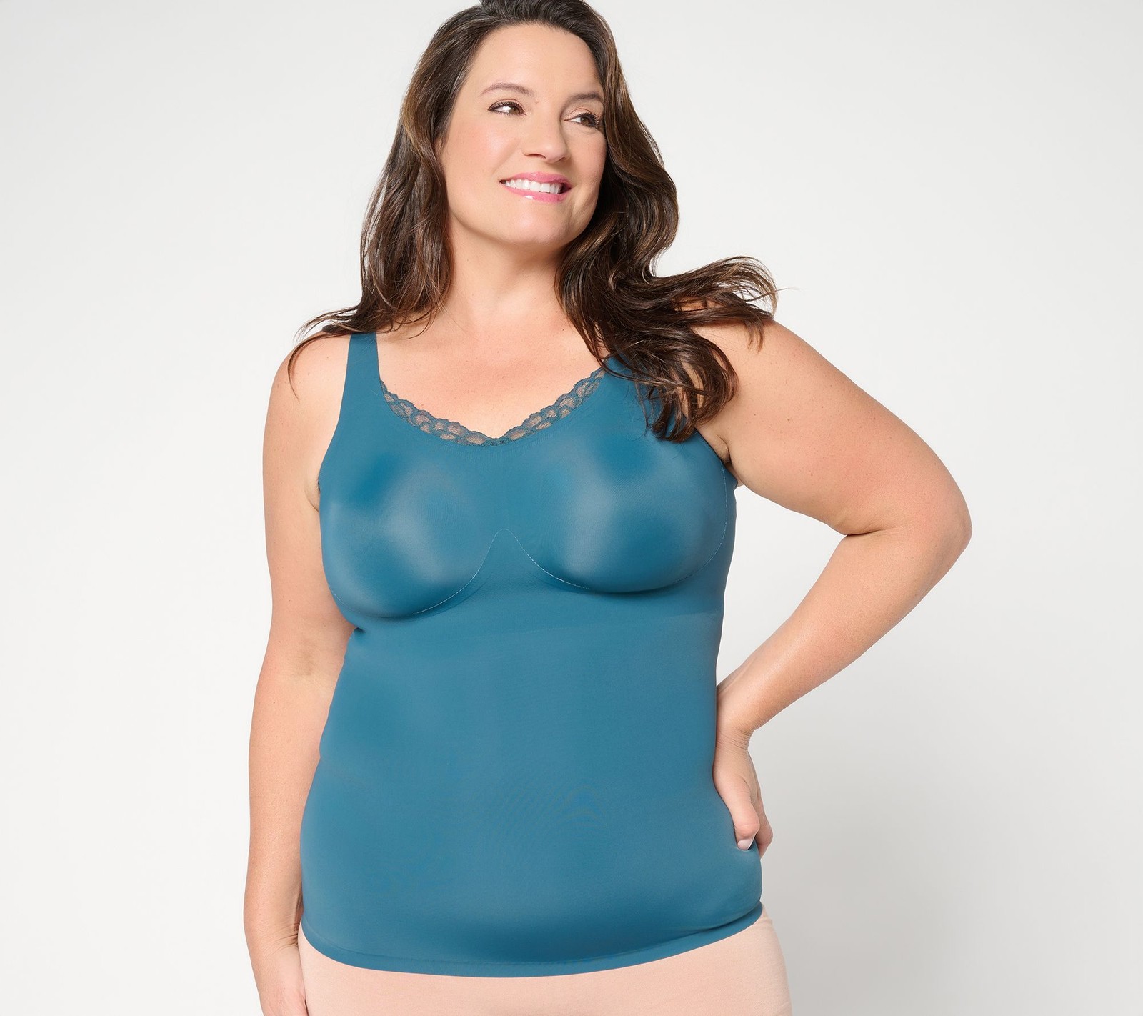 Evelyn & Bobbie Lace Trimmed V-Neck Seamless Bra Cami Deep Tide L New