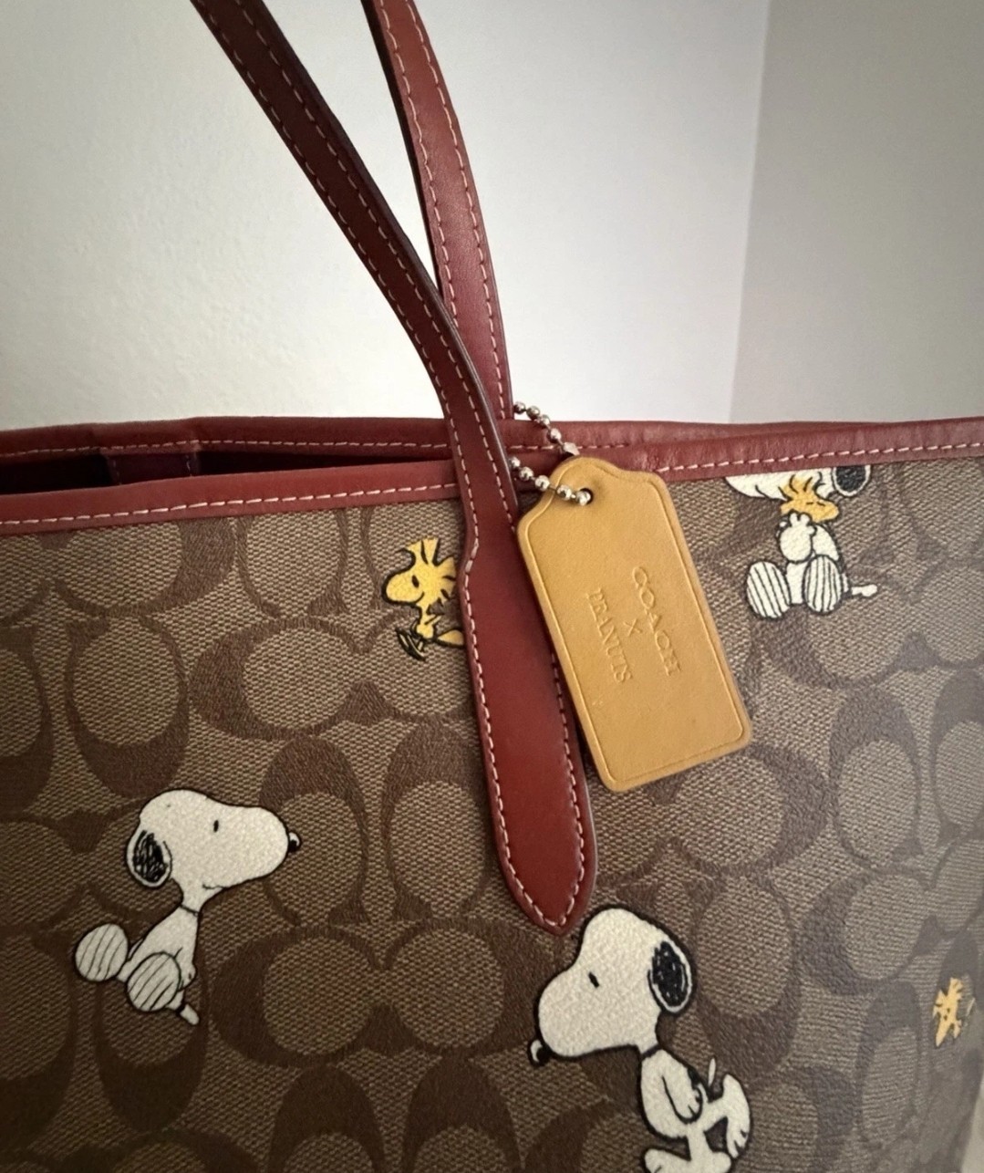 Coach X Peanuts Snoopy & Woodstock Brown Monogram Tote Shoulder Bag Charm