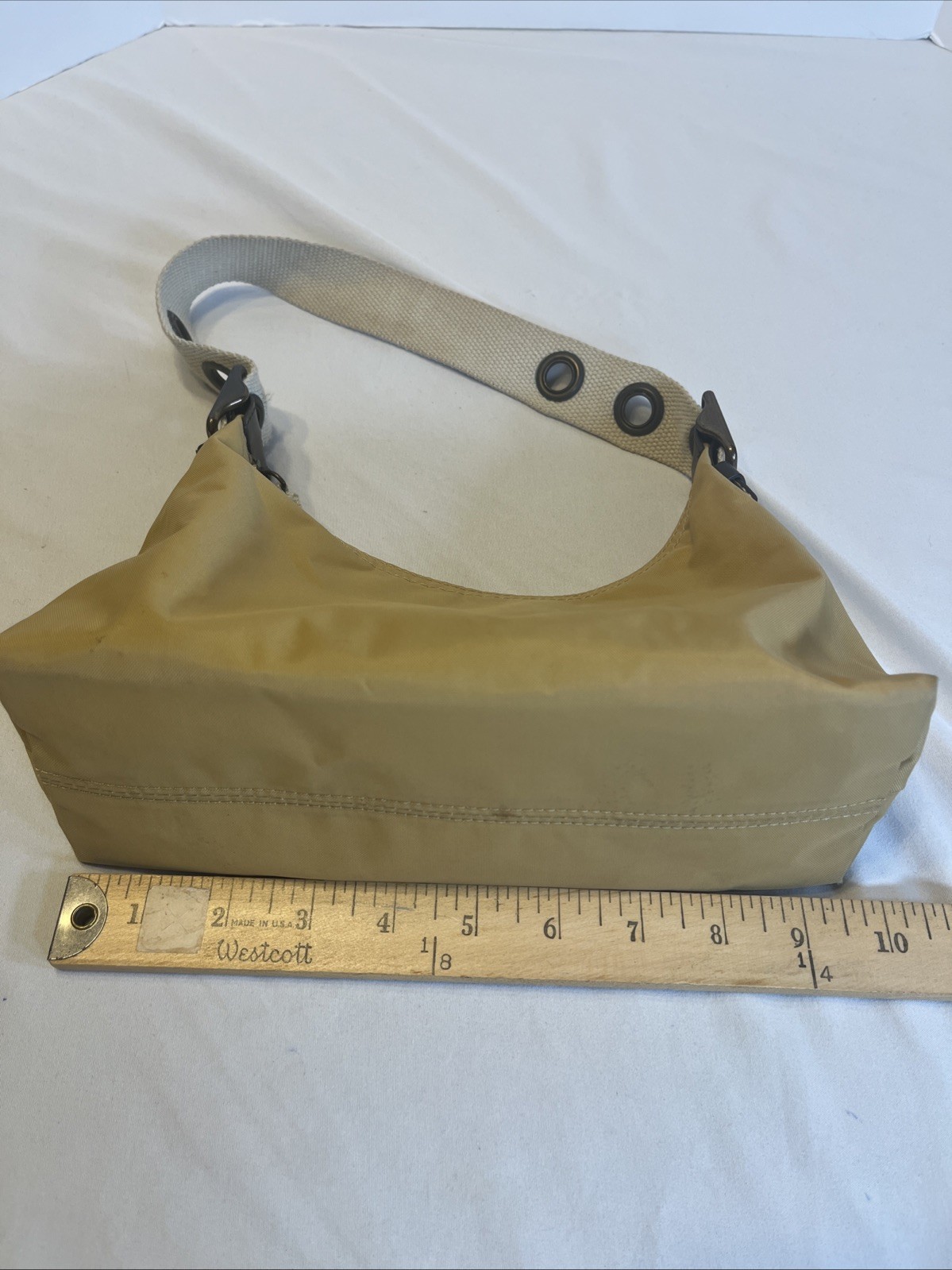 Gap Tan Shoulder Bag Mini Purse Y2K Zip Shut 9.5 x 4.5 Inches Canvas Strap