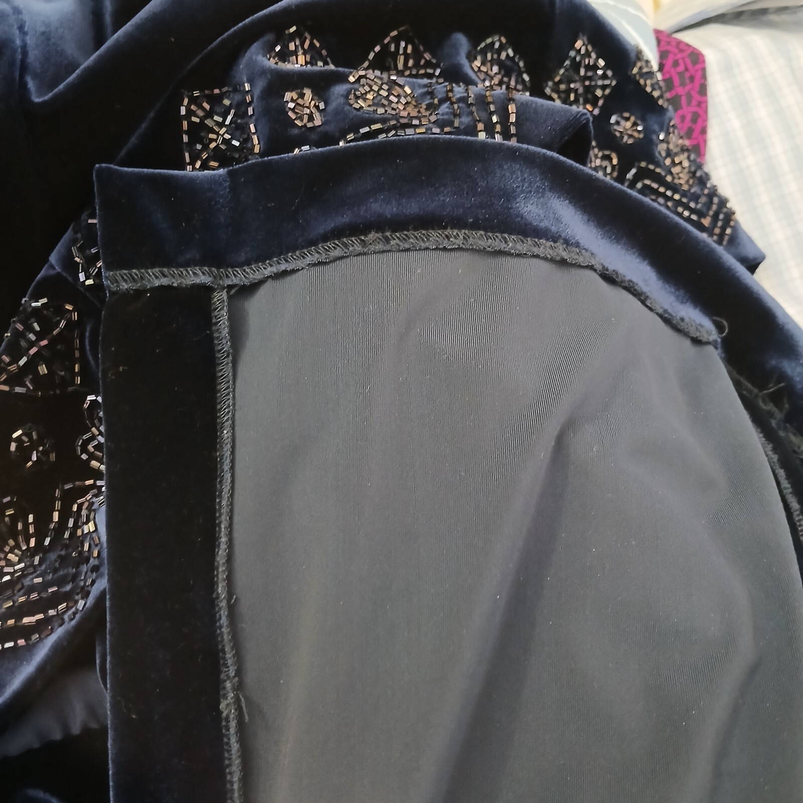 VTG BLUE VELVET BEADED COCKTAIL DRESS – HOLIDAY EVENING WEAR