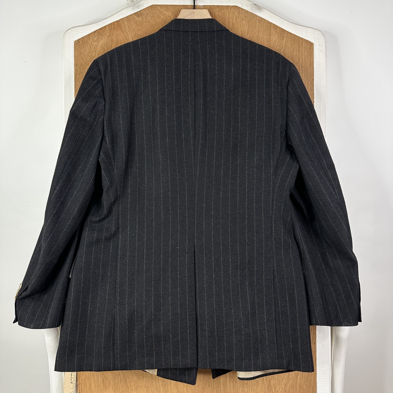 Marshall Fields Double Breasted Blazer Mens 42R Flannel Gray Pinstripe Wool VTG