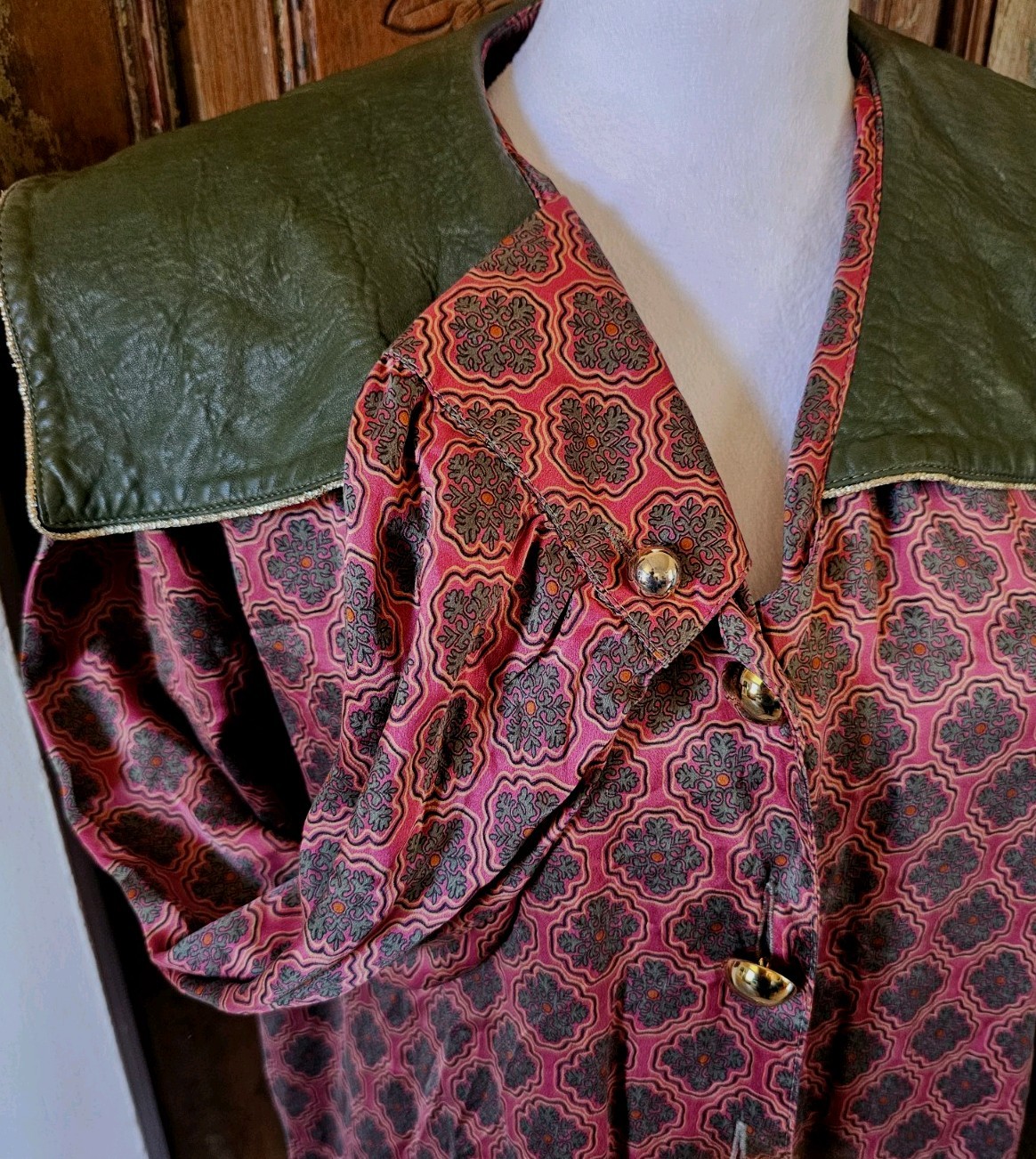 Gorgeous 1980s Silk/Leather Blouse By Boutique Designer Kelli Kouri