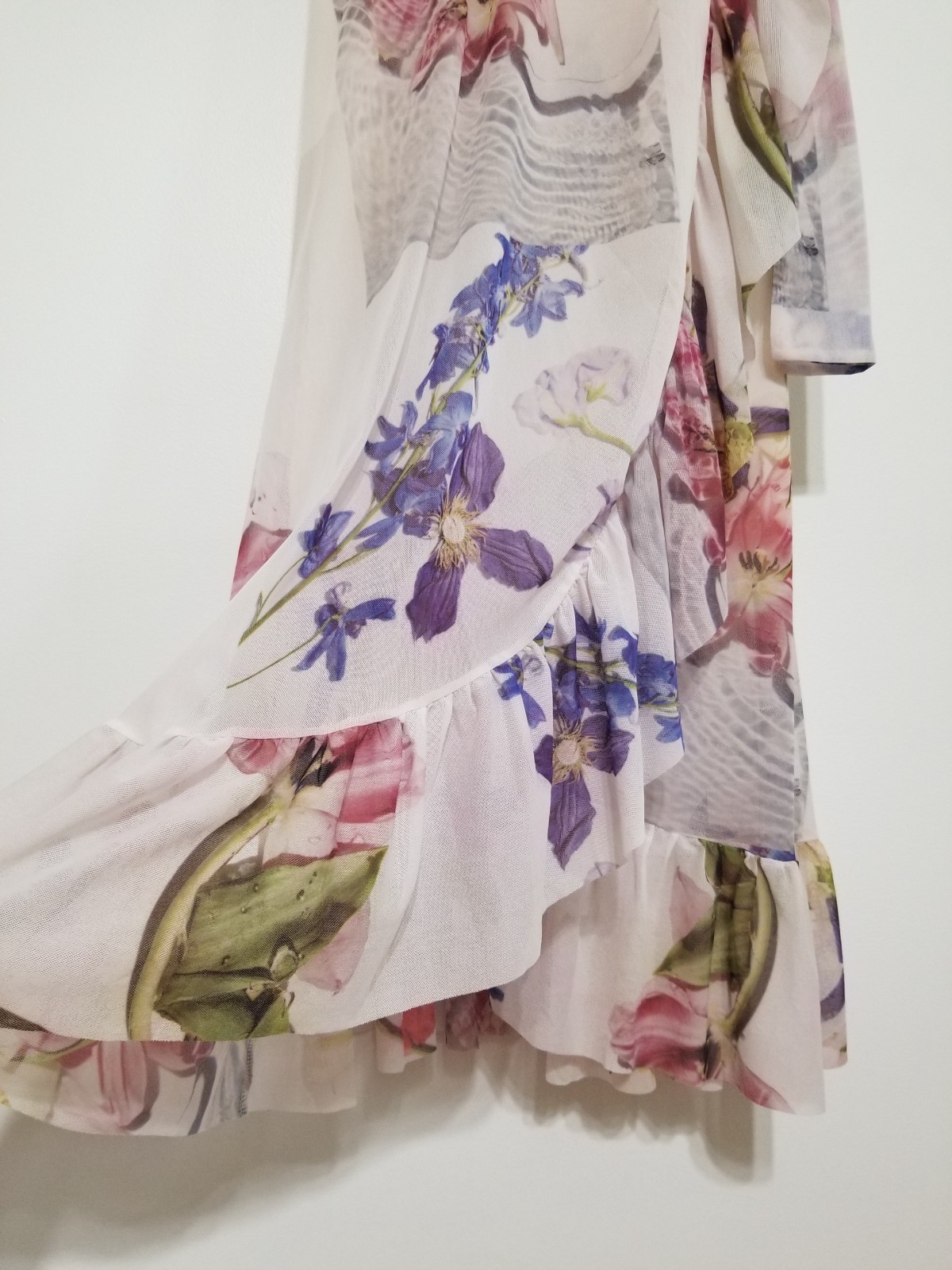NWT GANNI Floral Mesh Ruffled Wrap Midi Skirt White Size EU 36/ US4 $225