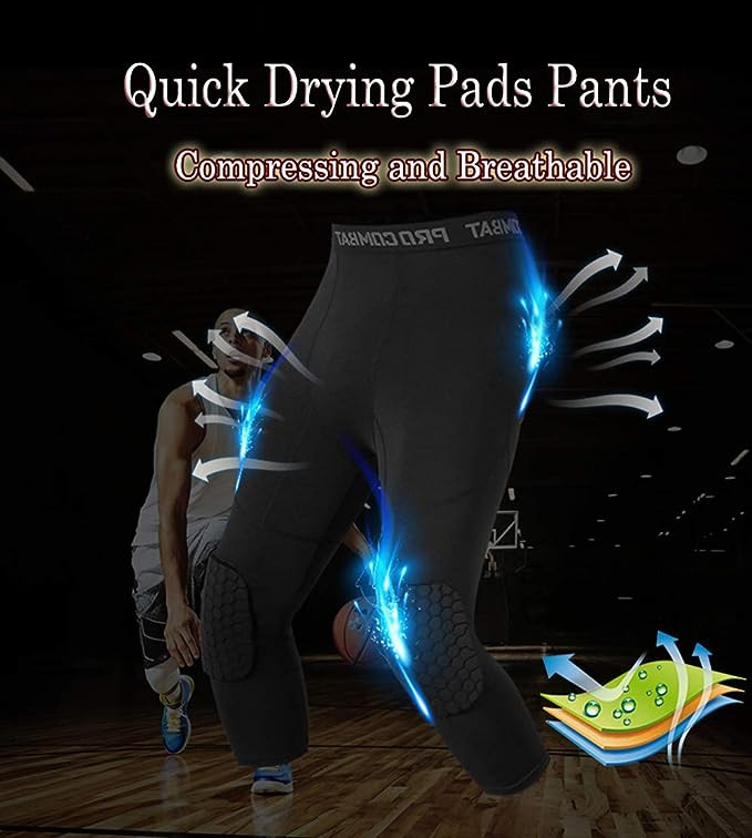 Men’s Basketball Sports Tight Pants 3/4 Compression Workout Leggings Knee Pads