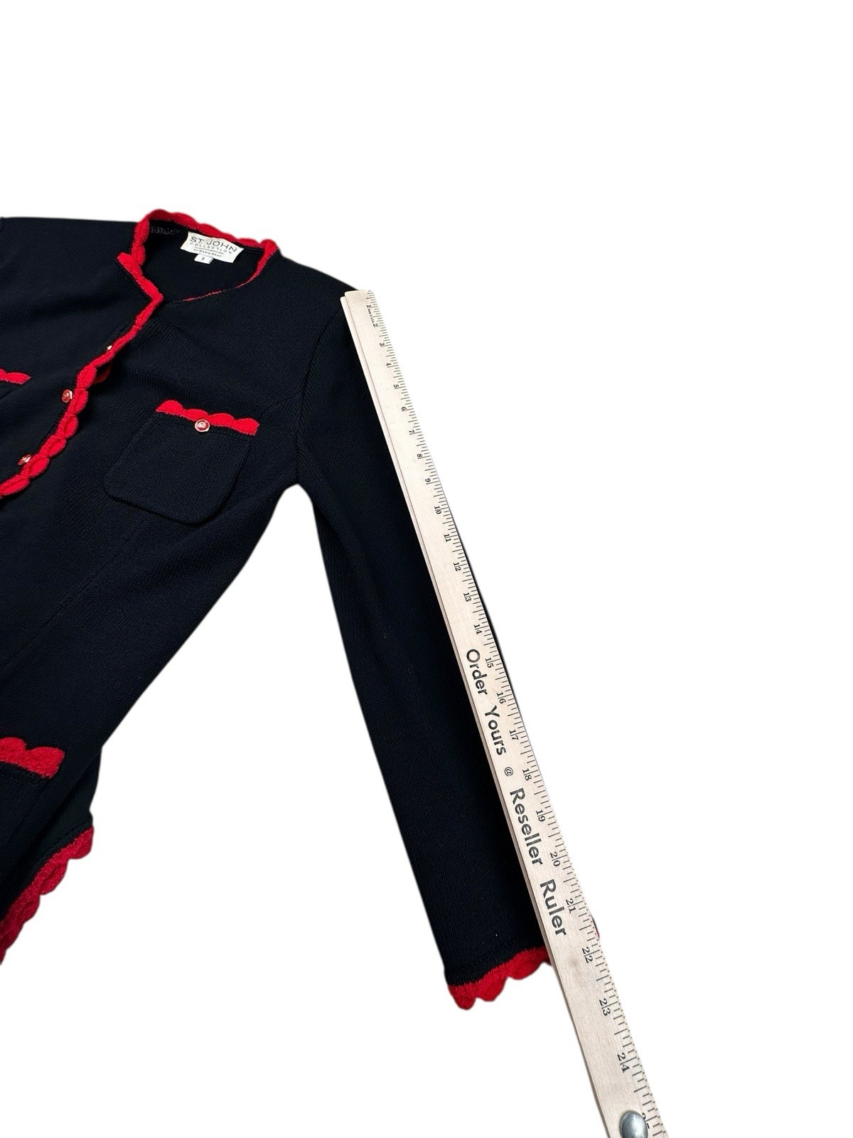 St. John Collection Black Knit Jacket Red Trim Santana Knit Women’s Small