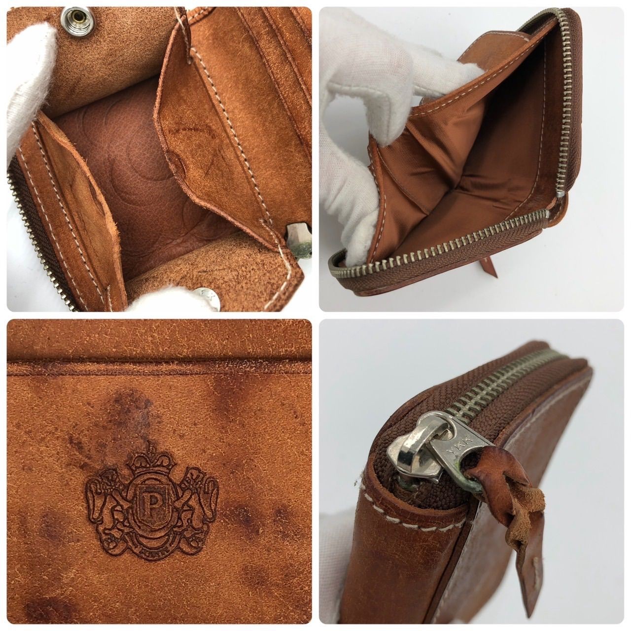 Porter Bifold Wallet Leather Brown Used 9x11cm Zipper L-Shaped