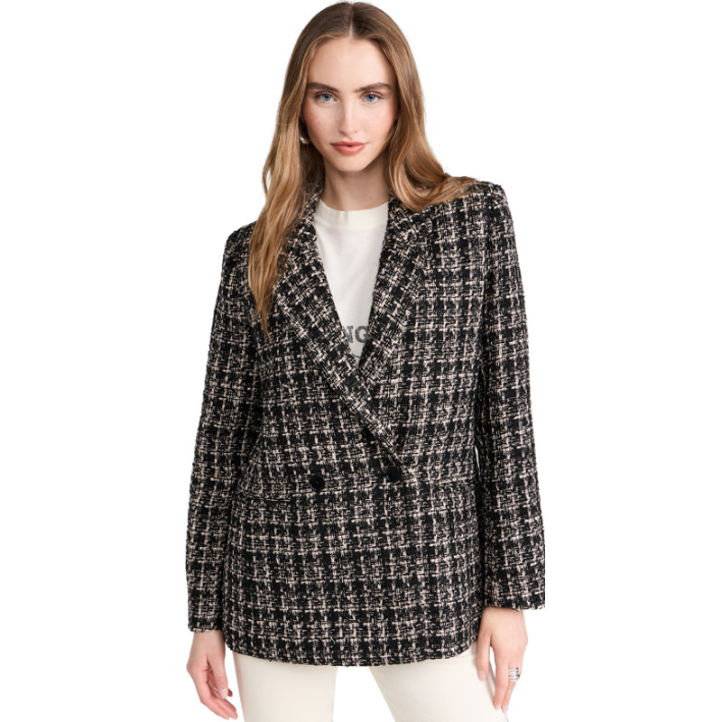 Anine Bing Madeleine Tweed Blazer Black White Double Breasted Jacket M