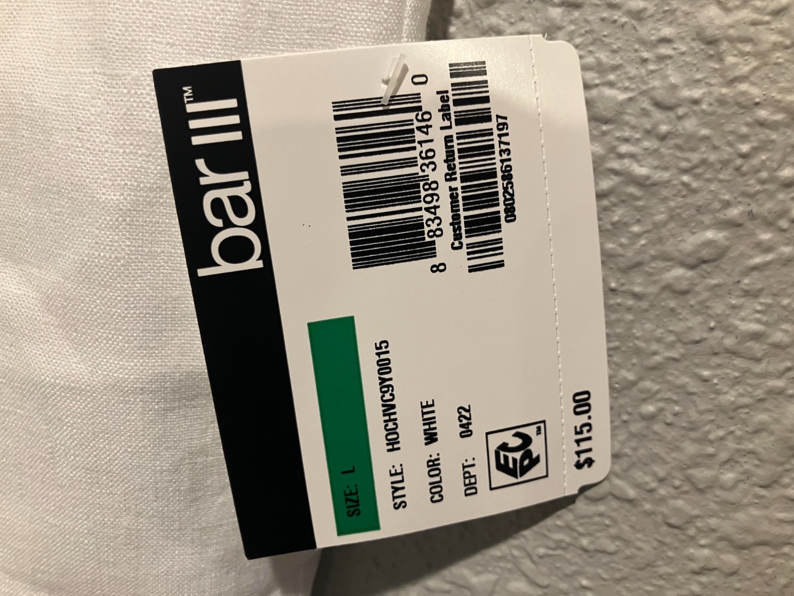 $115 Bar III Men’s Large Slim Fit Linen White Suit Vest Brand New With Tags