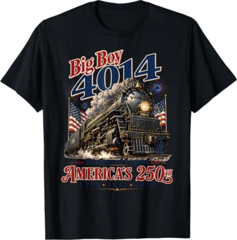 Big Boy 4014 Train 4th of July Retro America Flag Men Women T-Shirt