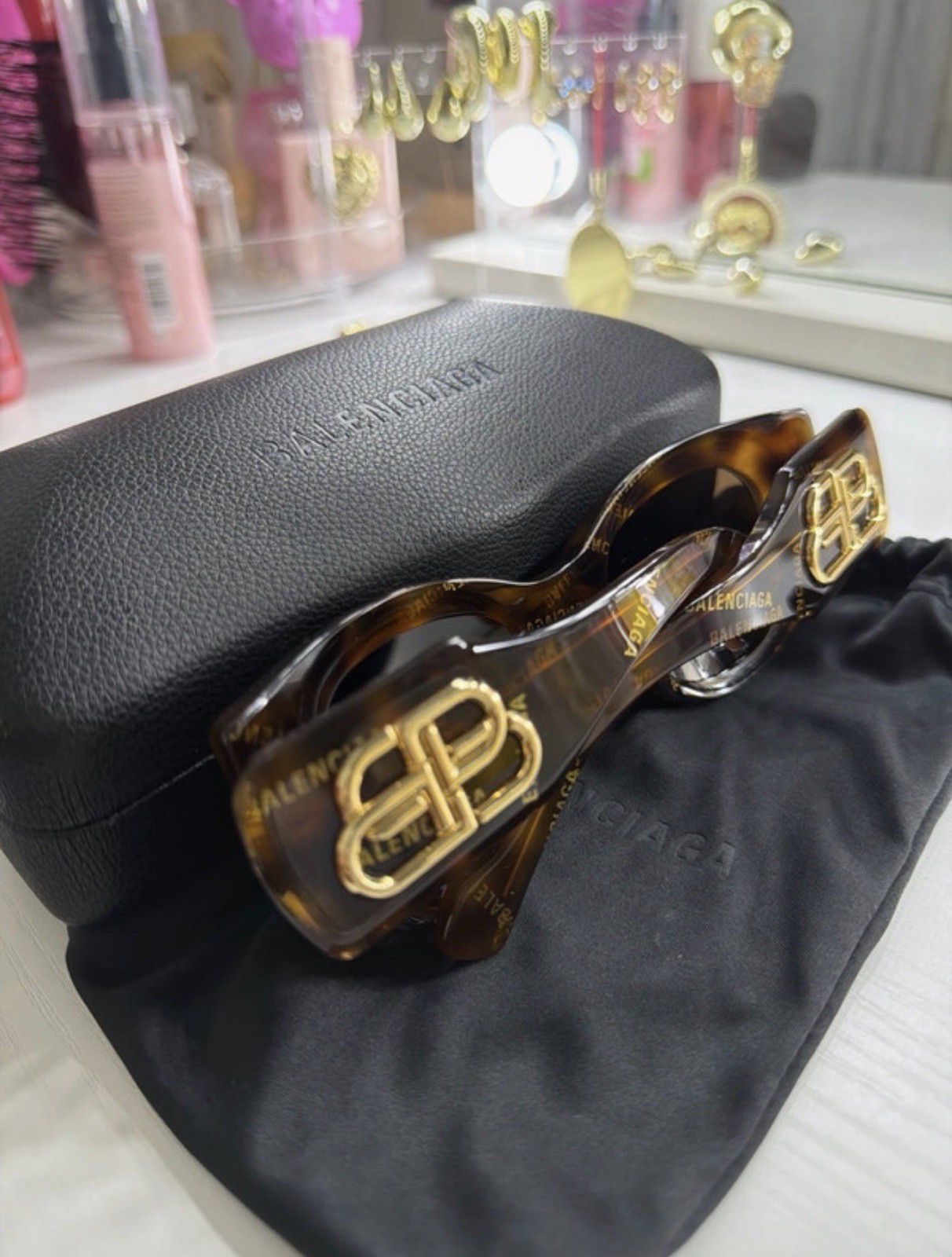 Balenciaga BB0070S Tortoise Brown Round Sunglasses Tinted Logo UV 50-22-135