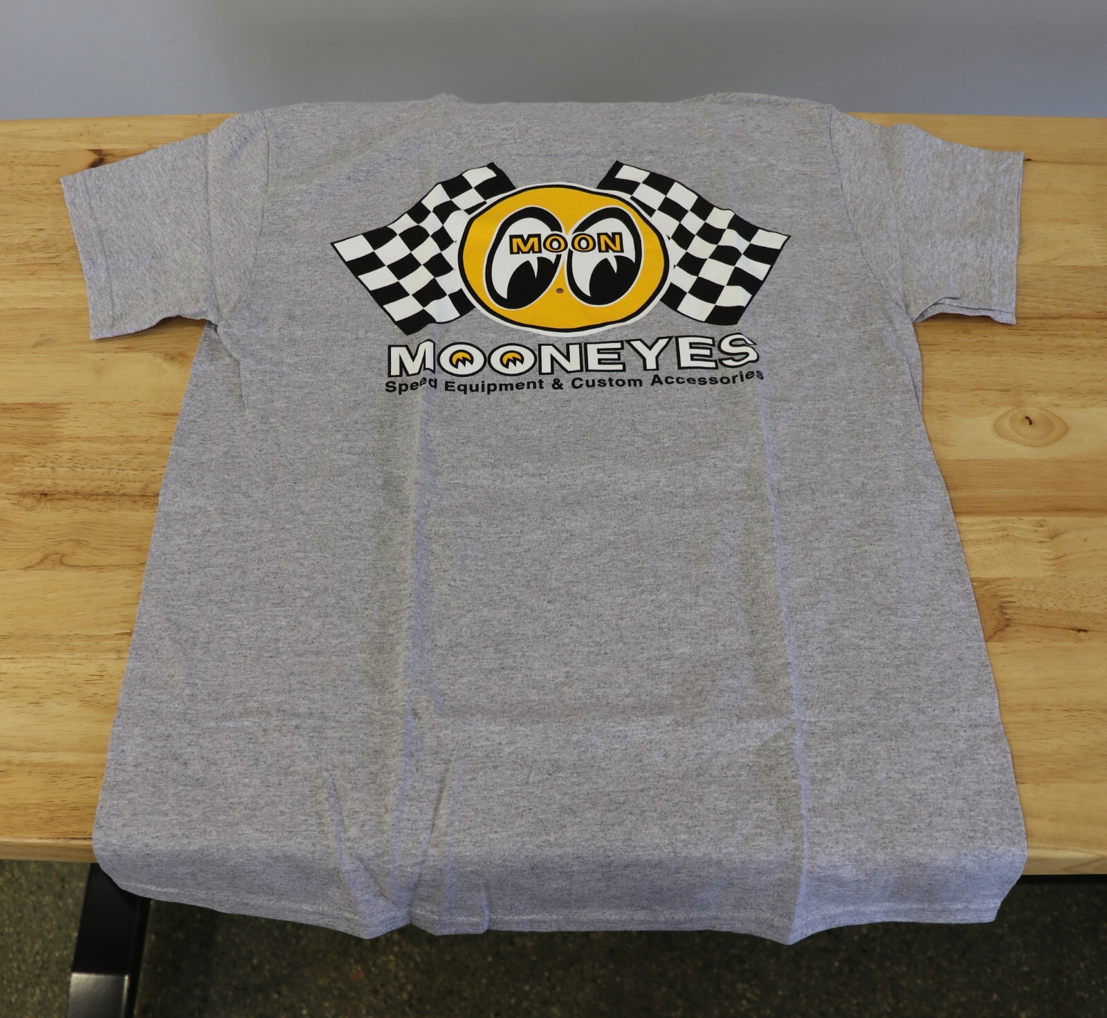 Men’s Mooneyes Checkered Flag Moon Logo Gray T-Shirt Cotton TM426SG