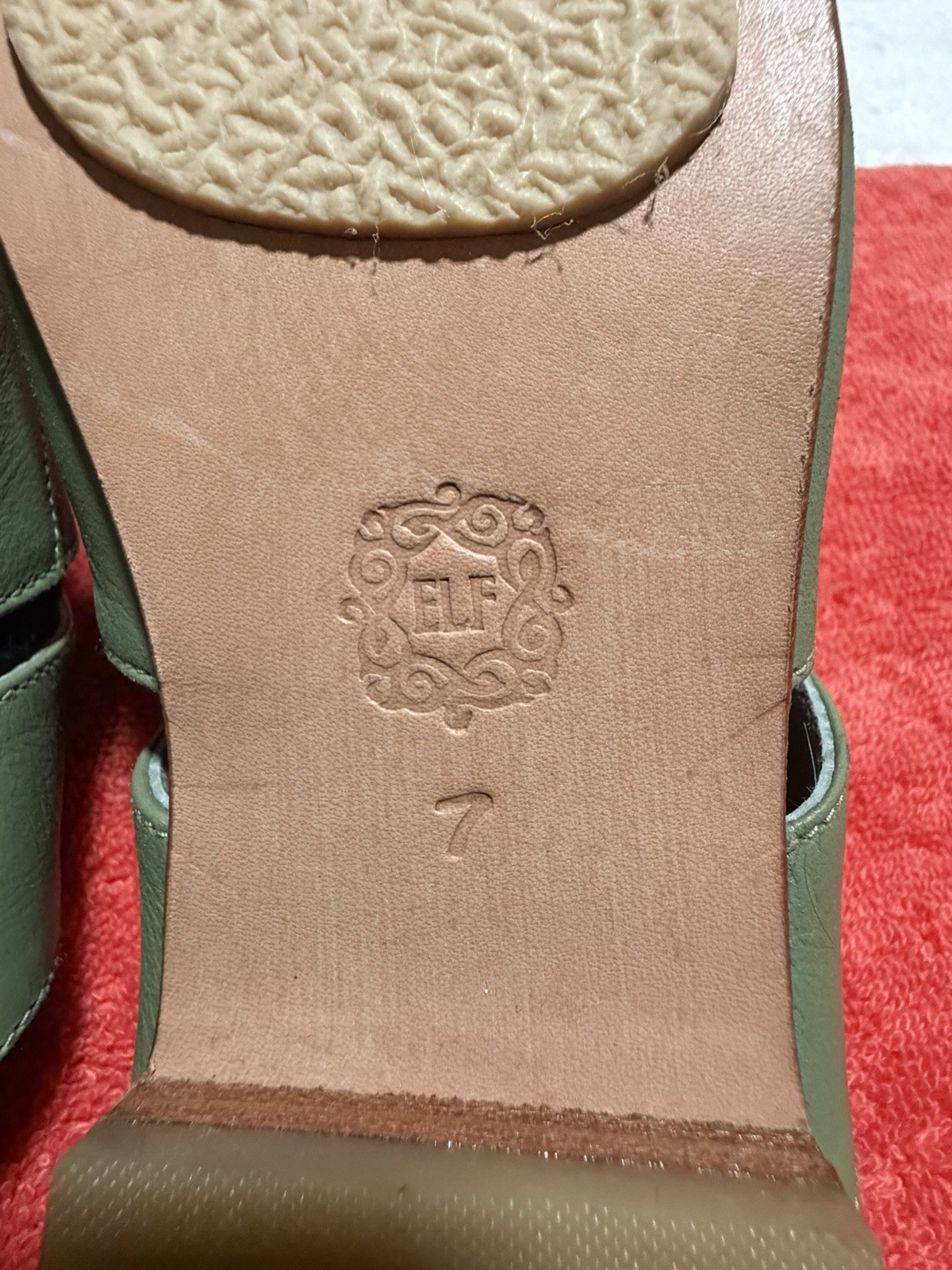 Elf Shoes Green Leather Mules Size 7 Women’s