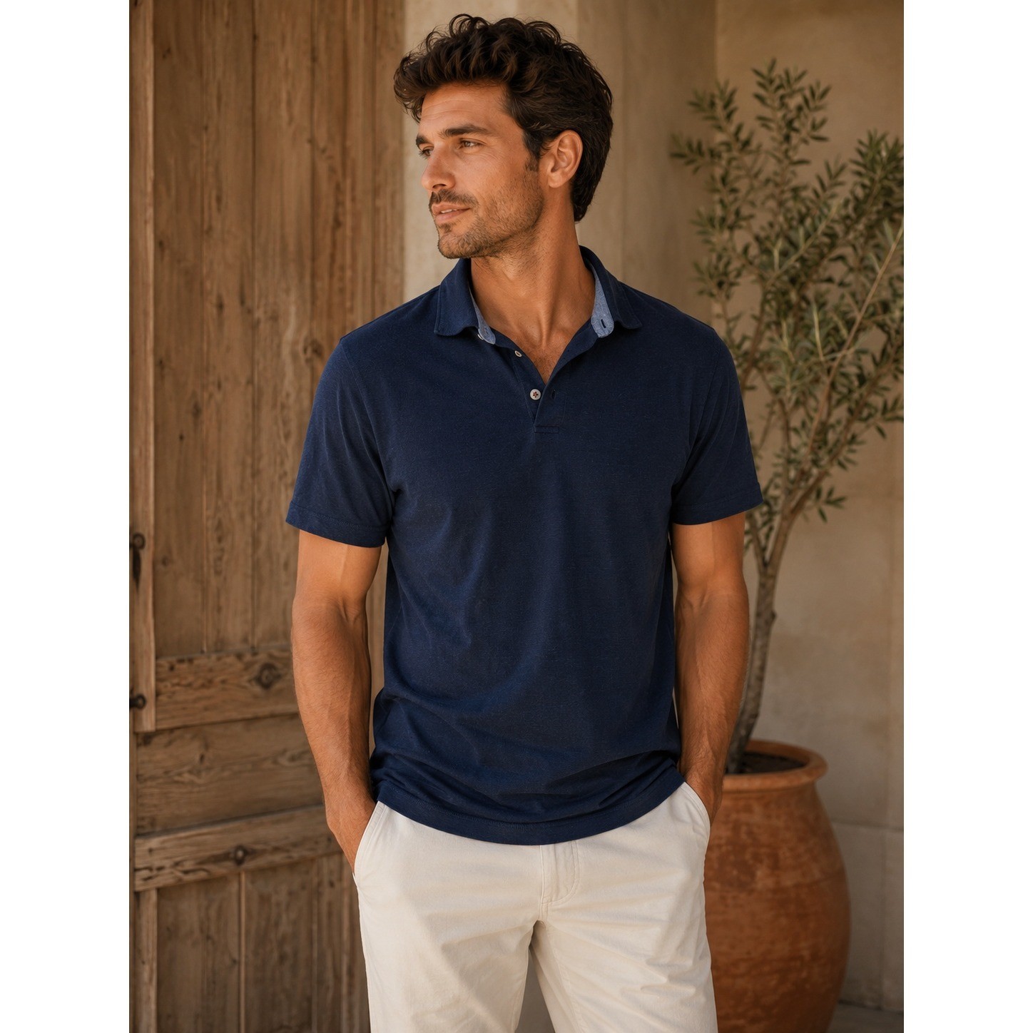 Banana Republic Polo Shirt Mens Medium Navy Blue Preppy Classic Minimalist