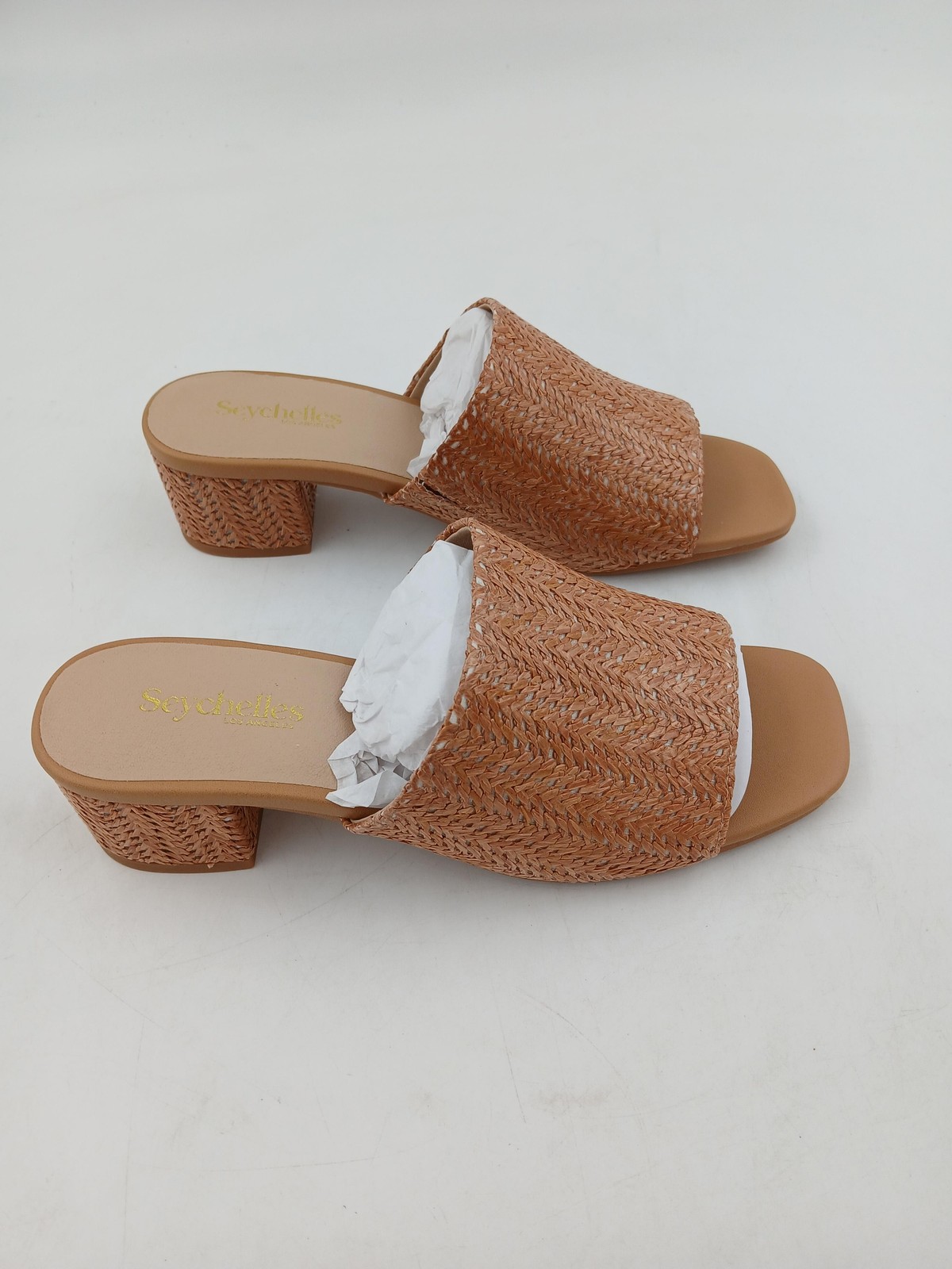 Seychelles Pepper Shoes Womens Size 8 Tan Raffia Block Heel Sandals Slide Mules