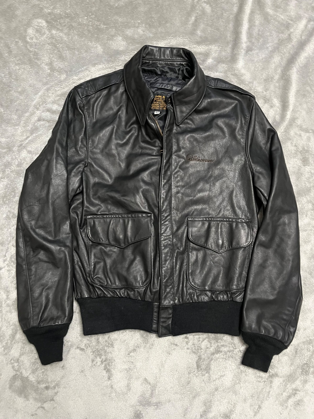 Vintage Type A-2 Leather Flight Bomber Jacket Atlas Roadhawk Logo Men’s Sz 42