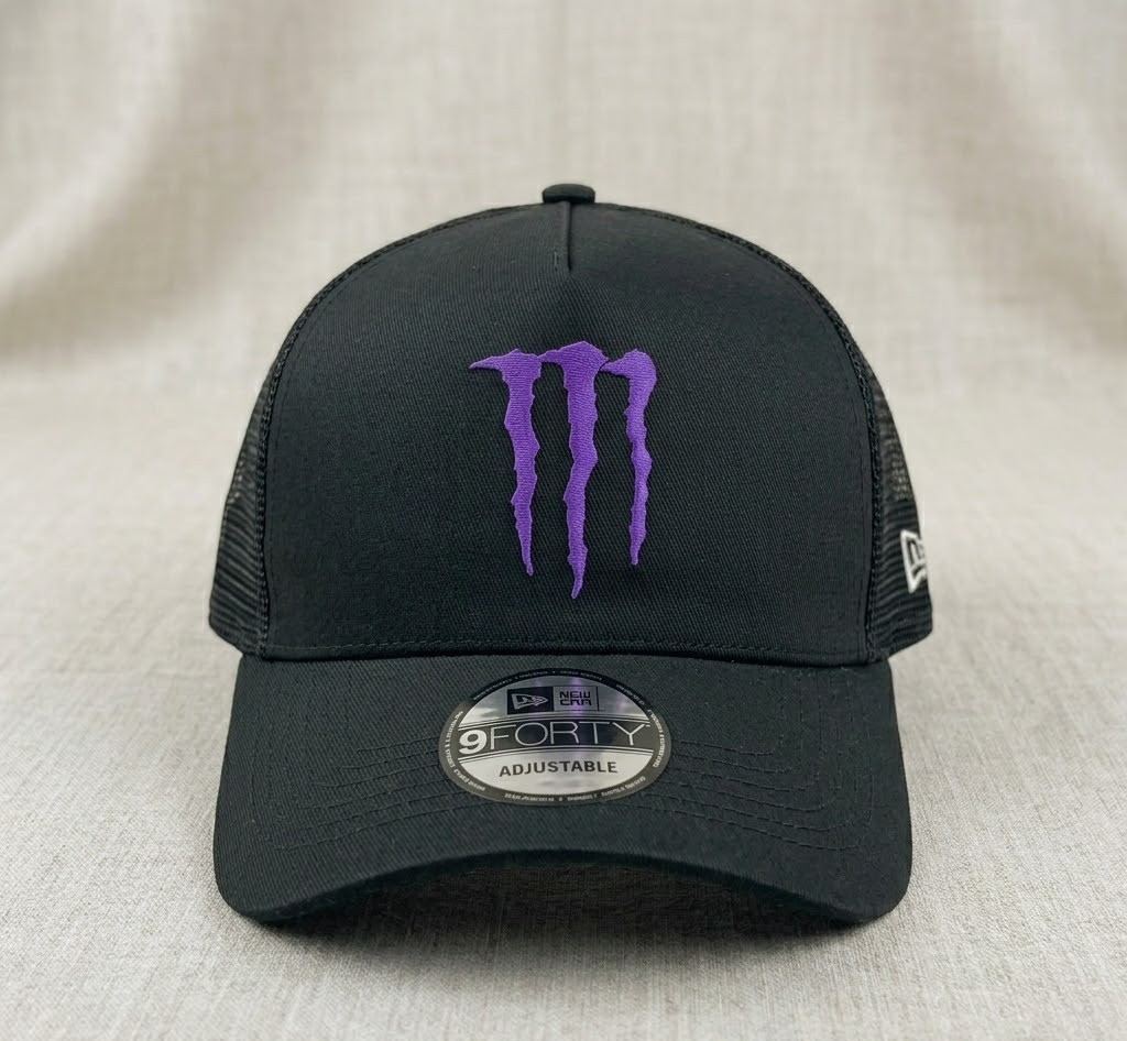 Monster Energy Hat Purple Claw Logo Black Trucker Mesh Cap